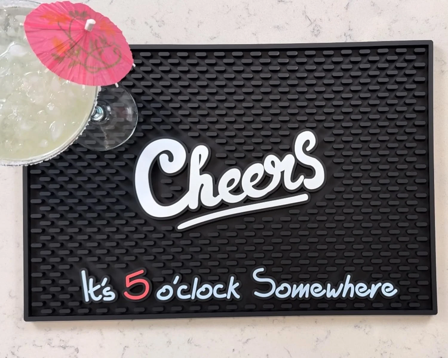 Pure Cheers It's 5 o'clock Somewhere Tiki Bar Mats for Countertop 18 x 12in Tiki Decor Cheers Sign for Bar Cart Decor and Essentials Luxury