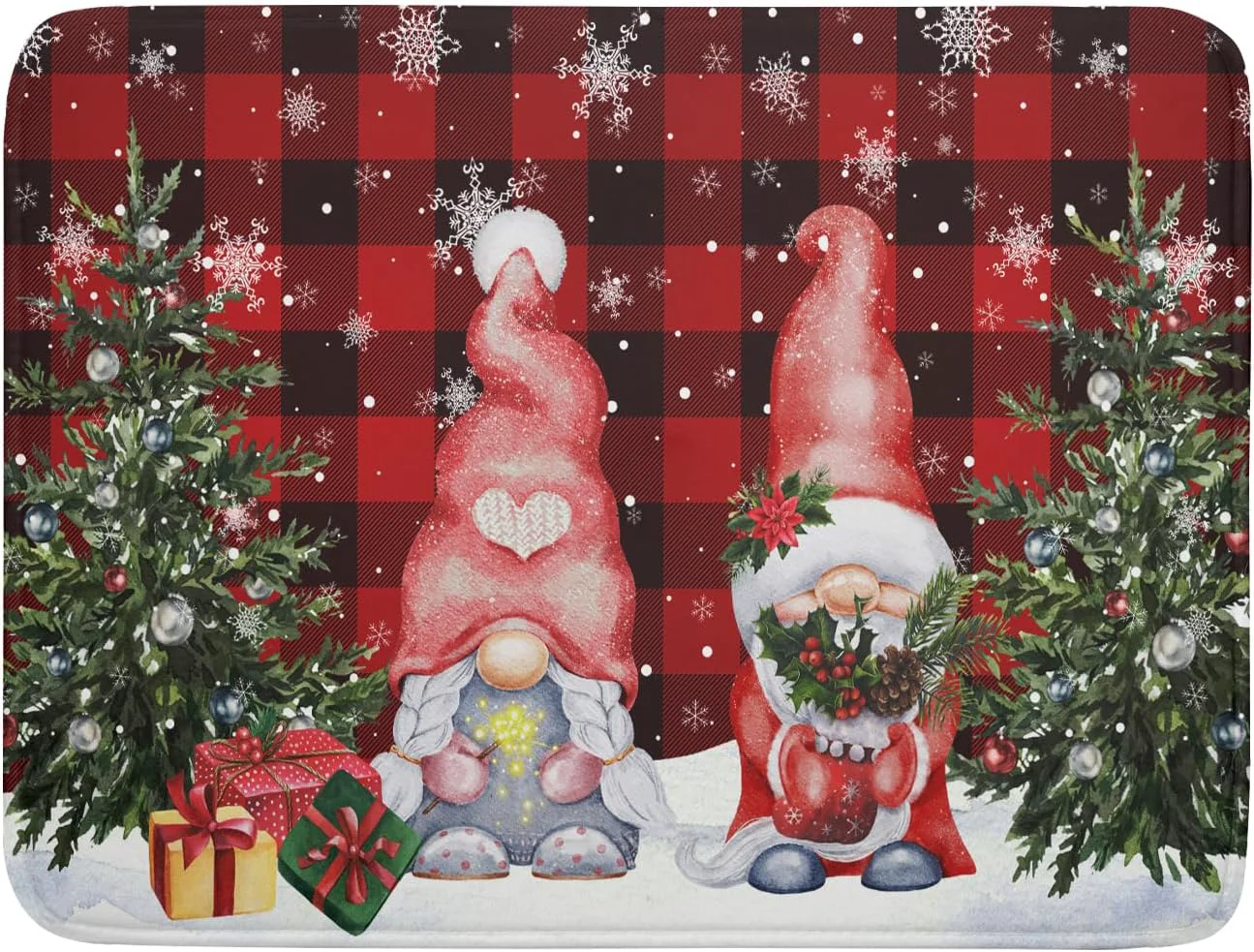 First-Class Winter Gnome Dish Drying Mat 18x24 inch Christmas Elf Trees Snowflakes Dish Drainer Mats Large Black Red Buffalo Plaids Fast Drying Absorbent Dish Eco-Friendly