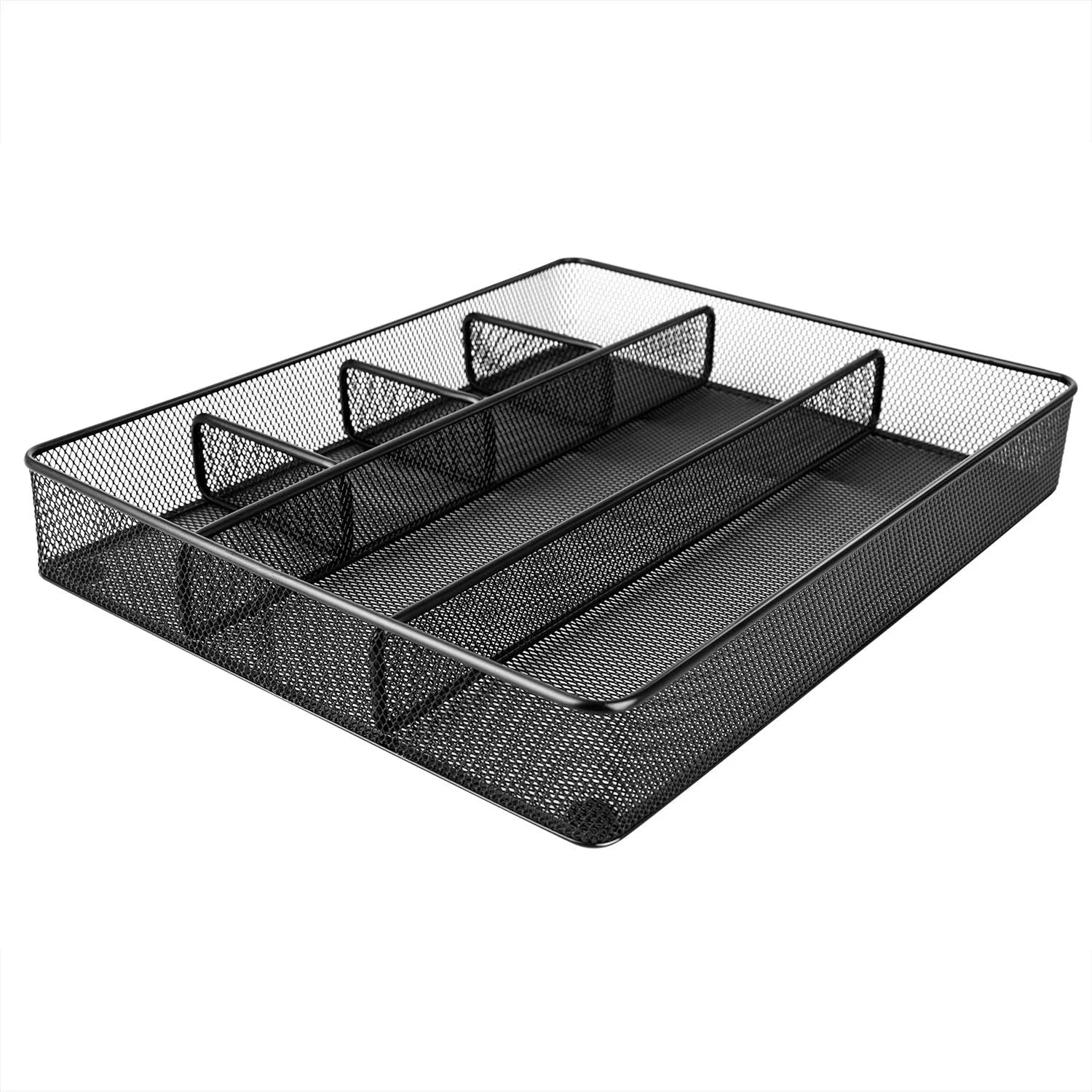 Prestigious Desk Drawer Organizer for Office and Home Metal Mesh Anti-Slip 6 Compartments Black Refined