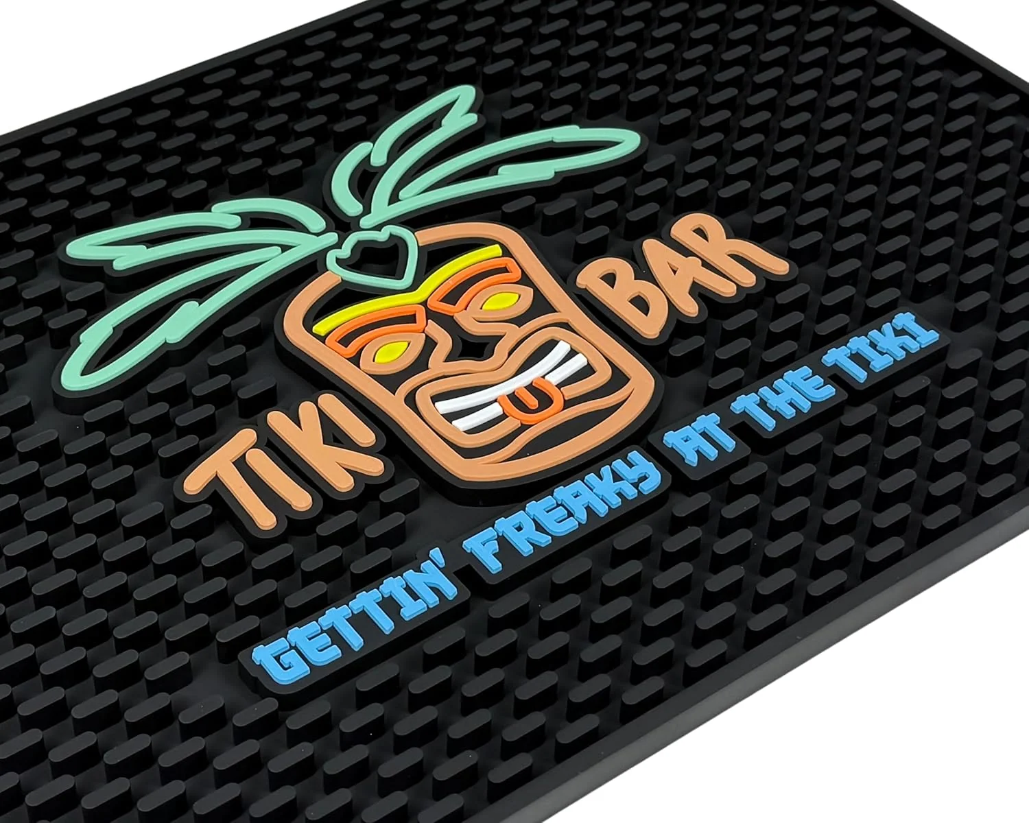 Innovative Tiki Bar Mat Warrior Head Mat Gettin Freaky at The Tiki 18x12 in Tiki Decor Hawaiian Decorations Outstanding
