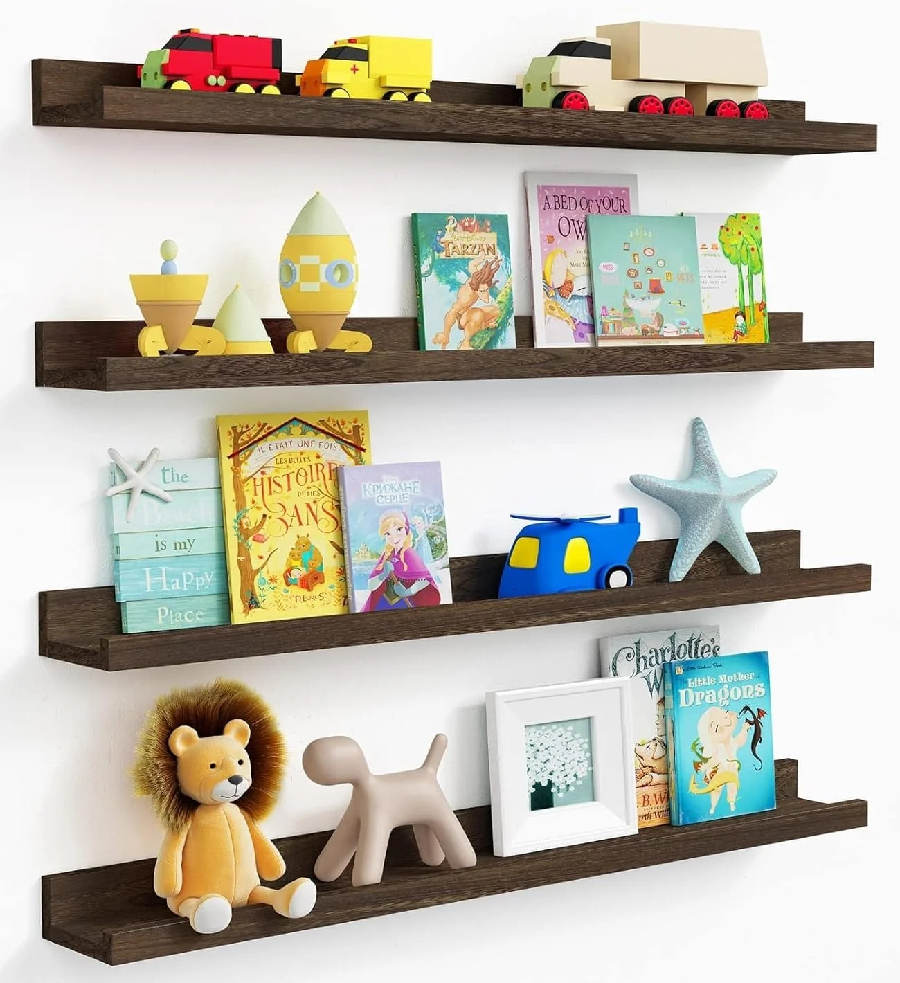 Crafted Forbena 36 Inch Long Picture Ledge Shelf Wooden Floating Shelves for Wall with Lip Easy-to-Use