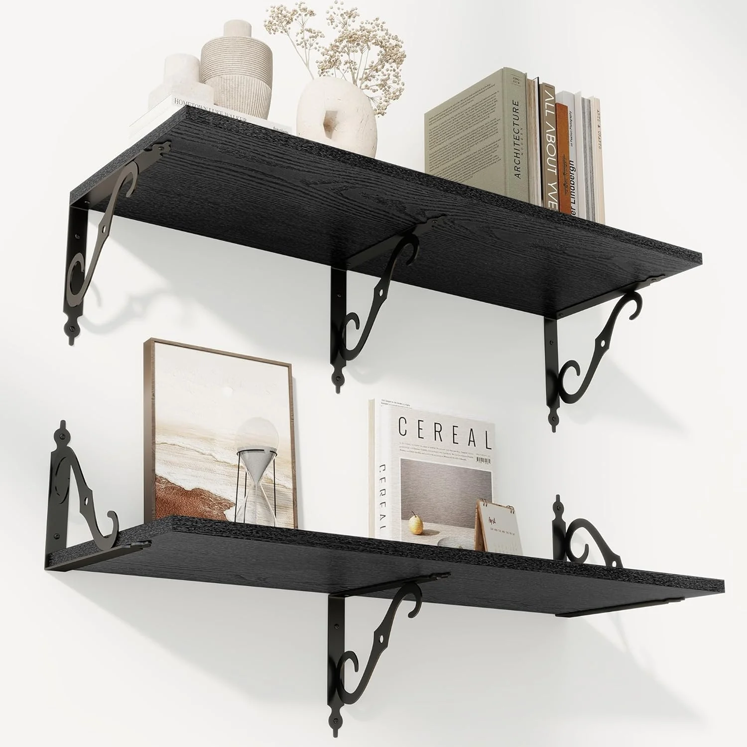 Relaxed Richfocus 12 Inch Deep Floating Shelves for Wall 31.5 W x 12 D Black Wood Wall Shelves Set of 2 Wide Floating Shelves for Living Room Bedroom Enhanced