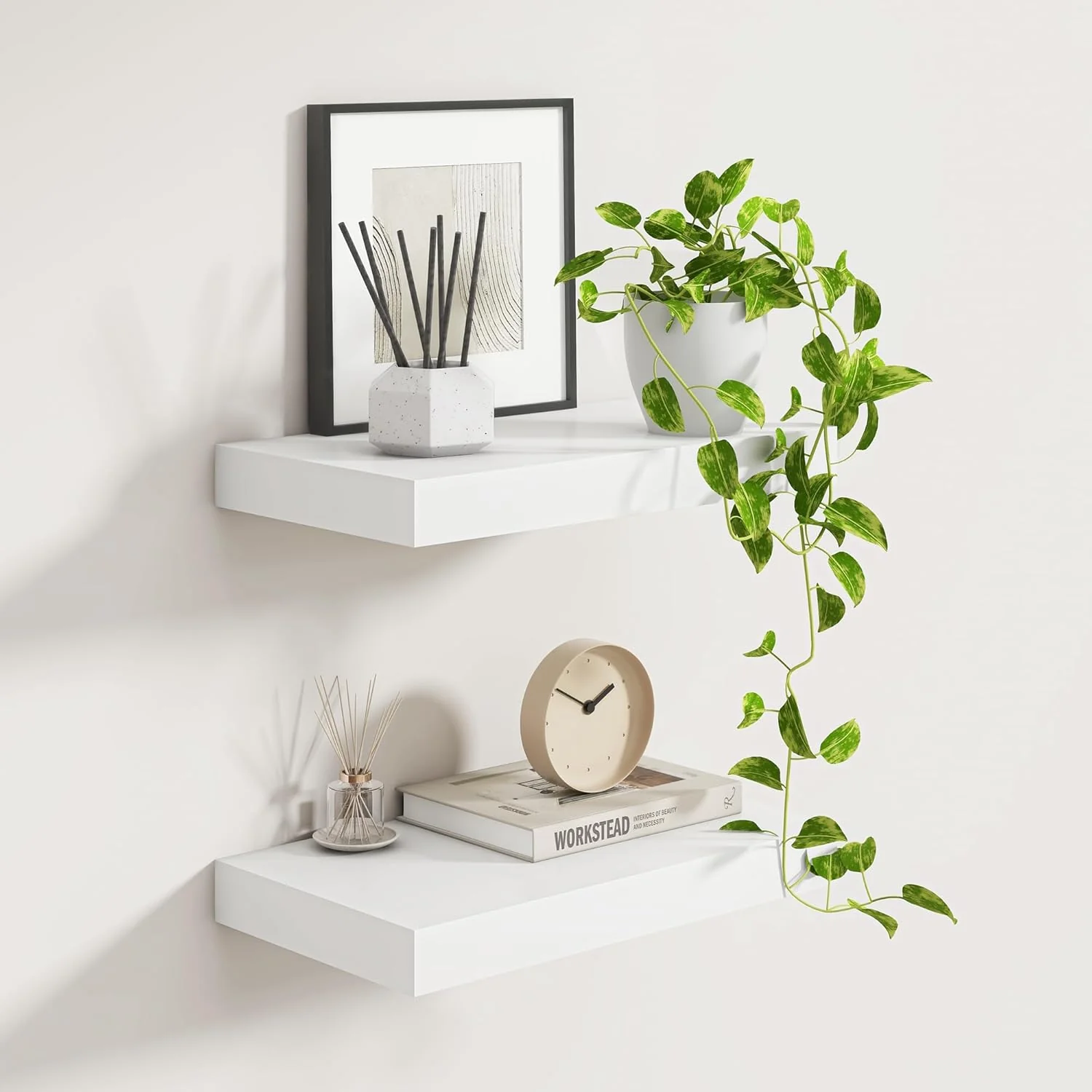Responsible Fun Memories White Floating Shelves for Wall 16 x 9 Inch Floating Shelf Set of 2 Rustic Natural Wood Wall Shelves Detailed
