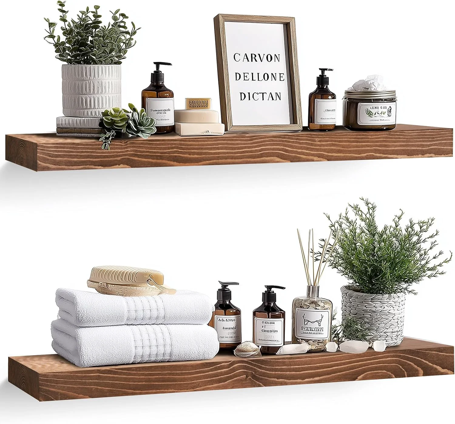 Functional Solid Wood Floating Shelves 36 Inch Wall Shelves Set of 2 Brown Optimized