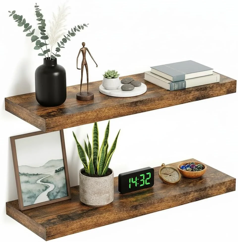Official Vivelove Deep Floating Shelves for Wall 24 inches Set of 2 Rustic Brown Solid
