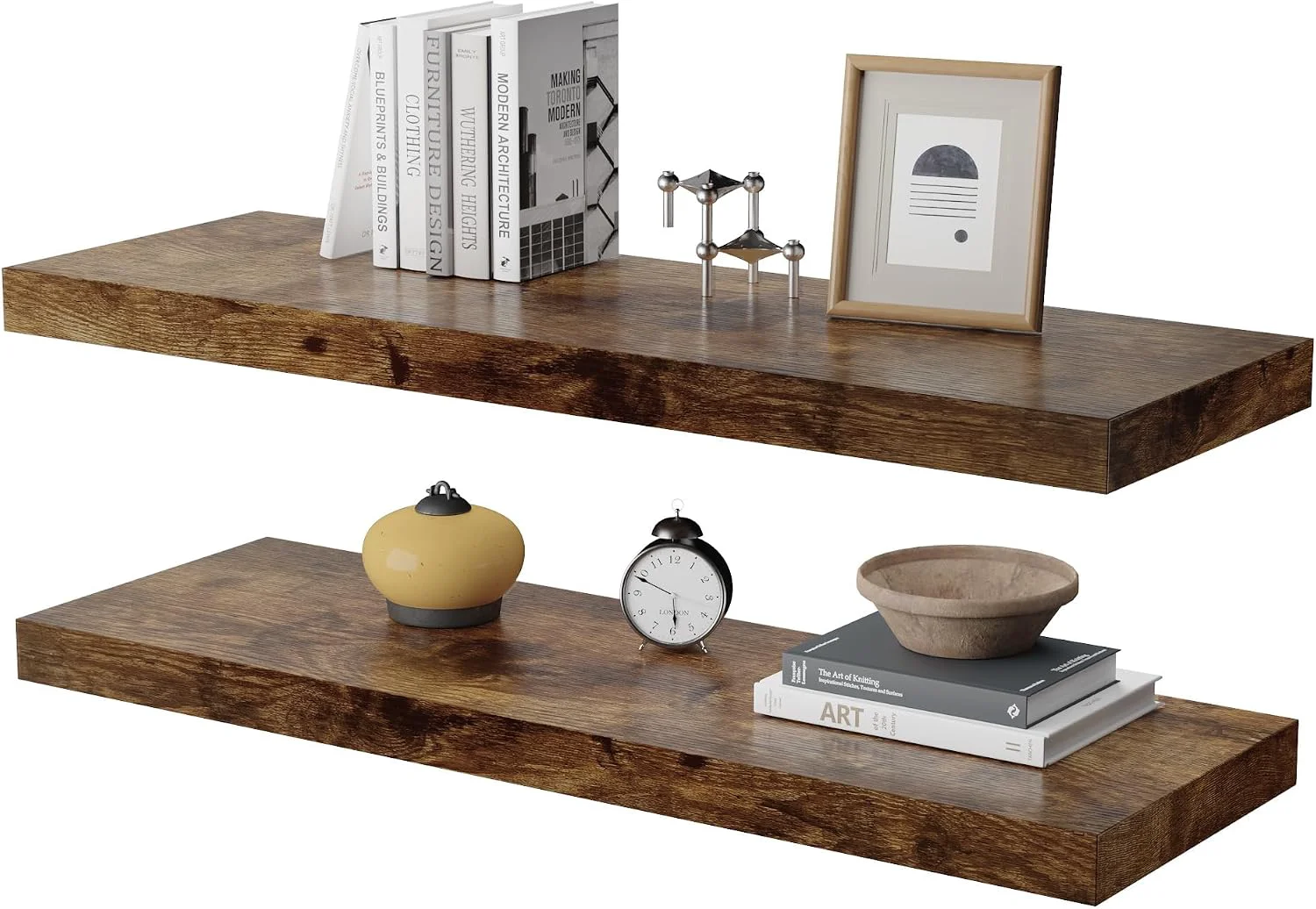 Professional Floating Shelf Set of 2 Wall Shelf 30 in W x 12.75 in D x 2 in H Wooden Floating Wall Shelf with Invisible Brackets for Living Room Bedroom Bathroom Kitchen Storage and Decor Rustic Brown User-Friendly