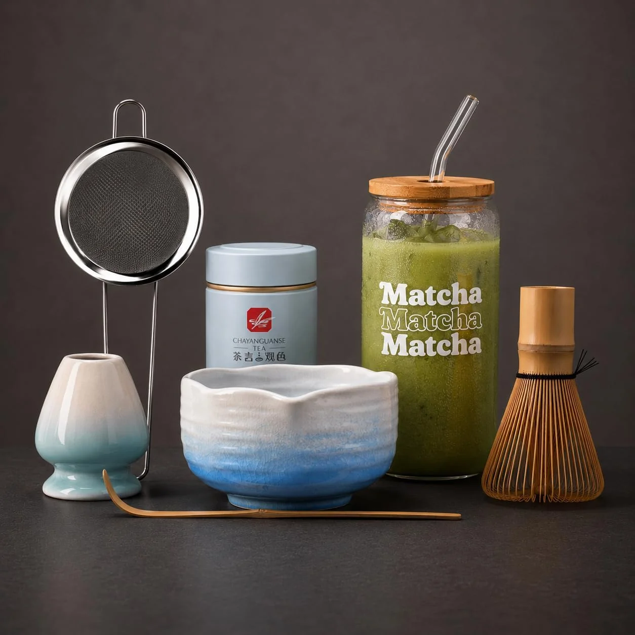 High-Quality BARISTA EMPEROR® PREMIUM 8pcs MATCHA WHISK SET - Professional Matcha Kit Set with Matcha Bowl Matcha Whisk Matcha Glass Glass Straw Storage Container Sifter Scoop - Aesthetic Matcha Set Kit Smooth
