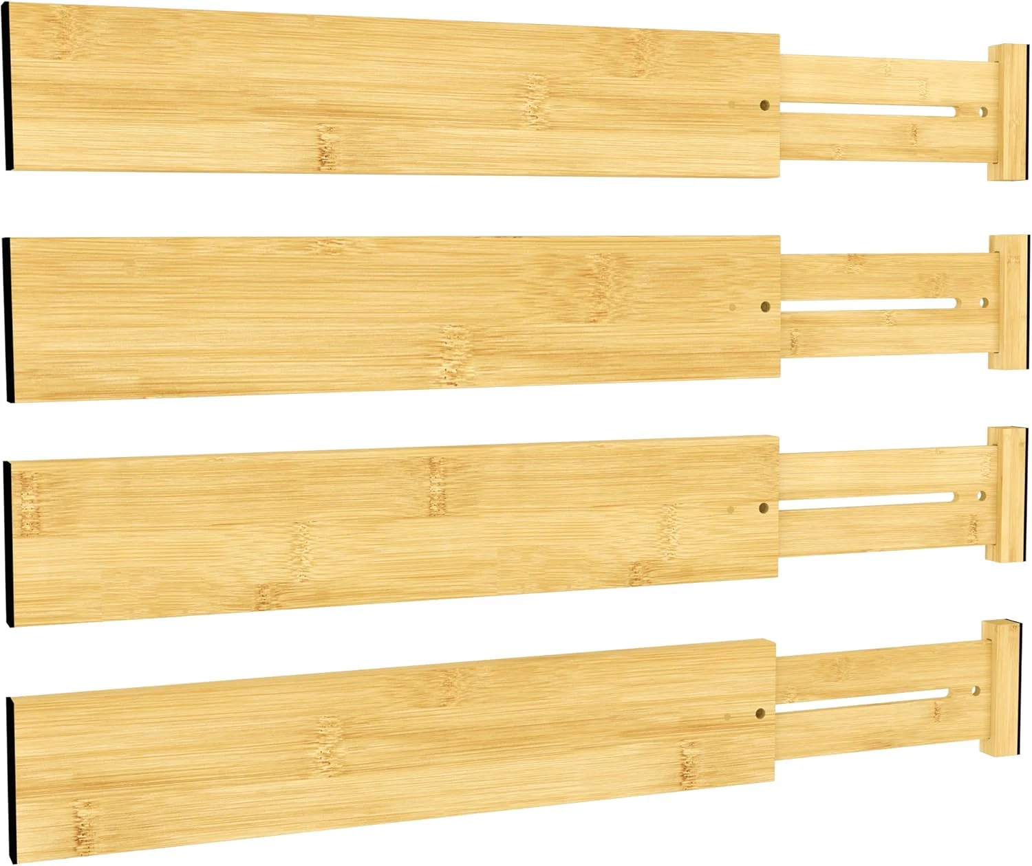Functional BAMEOS Bamboo Expandable Drawer Dividers – Fits 16.65 –22 Drawers 3 Deep Walls Set of 4 Taller Spring-Loaded Separator Keeps Items Upright in Kitchen amp Dresser Drawers Smooth