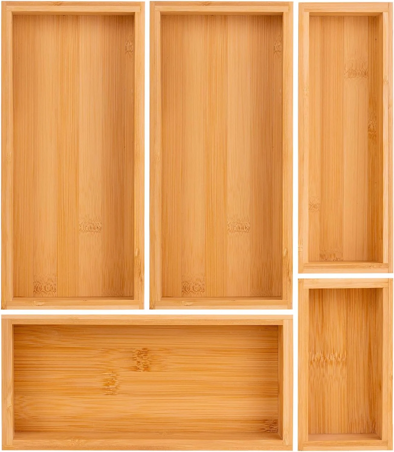 Sustainable bamboo drawer organizer Set expandable drawer dividers wooden storage organizers drawer organizers for kitchen bathroom flatware Tea Bag Organizer 1 X 5PCS Natural Detailed