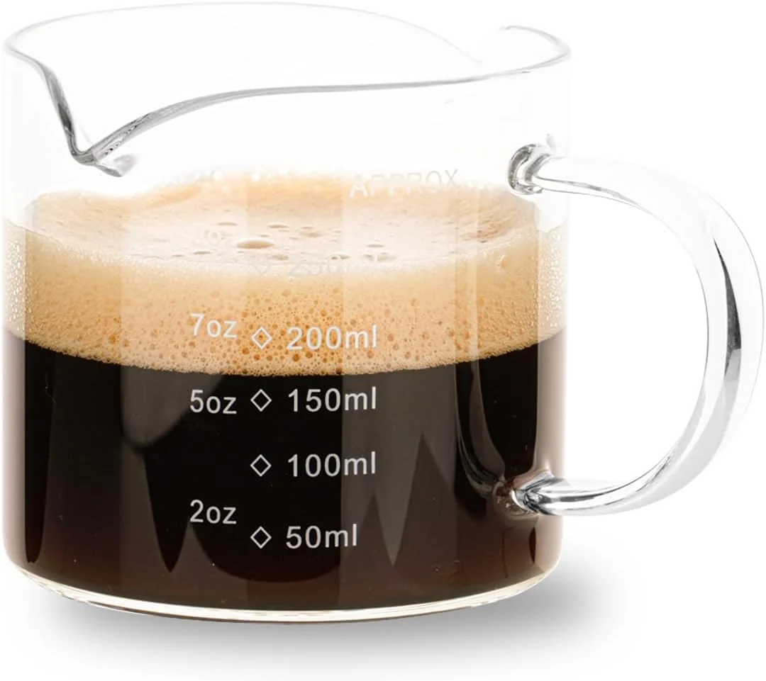 Healthy 1 Pack 250ML 8.5OZ Measuring Cup Espresso Shot Glasses Double Spouts Large Coffee Cup with Handle Triple Pitcher Milk Cup Parts Clear Glass By High-Performance