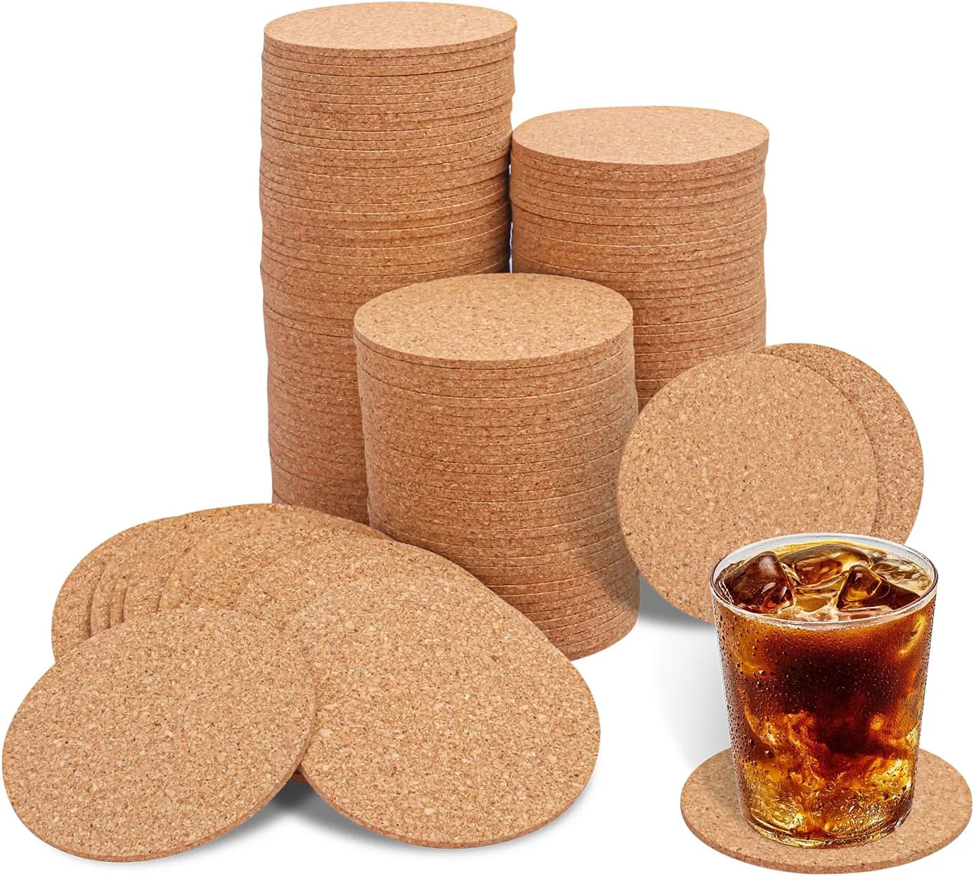 Solid 180 Pack 3.5 Inch Round Cork Coasters Cork Drink Coasters for Drinks Suitable for Tabletop Decor Resistant DIY Project Carefully Designed