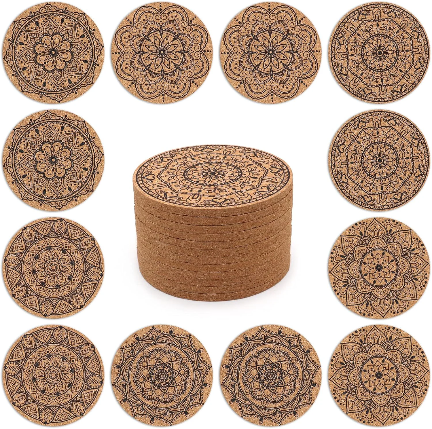 Proven Cork Coasters for Drinks Absorbent Non Slip 12pcs 4 Inch India Coaster for Coffee Table Housewarming Gifts for New Home Present for Friends Living Room Decor Apartment Decor Elegant Expertly Made