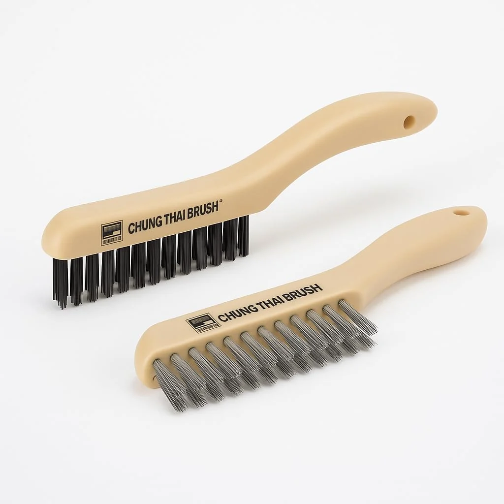 High-End 10 Plastic Handle Wire Brush Set C80400 – 2 Pack 4 Row Scratch Brush Premium Carbon Steel Bristles and Stanless Steel Set Durable Paint Removal Solid
