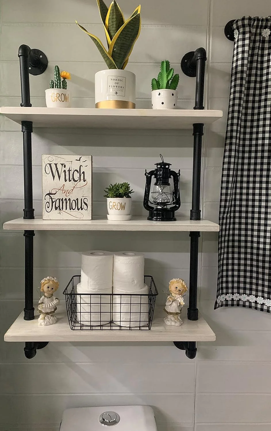 Practical White Floating Shelves 24 inch Pipe Wall Shelves Bathroom Shelves Over Toilet with Wood Planks Industrial Pipe Floating Shelves Farmhouse Bathroom Clean