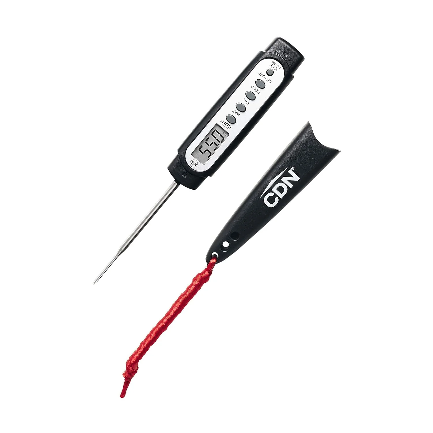 Prestigious CDN ProAccurate® Waterproof Digital Thermometer with Protective Sheath Easy to Read Display 2.75 Stem with Thin Tip Black White Q2-450X Trendy