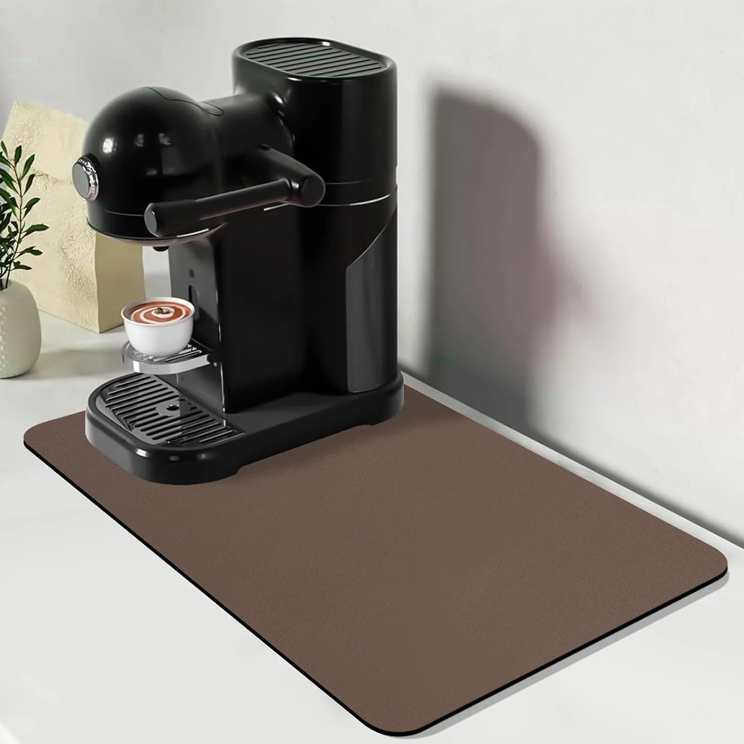 Powerful Bloss Coffee Mat Bar Mat Hide Stain Absorbent Drying Mat with Waterproof Rubber Back Fit Under Coffee Maker Machine Pot Espresso Machine 12.2 x19.7 Brown Pure