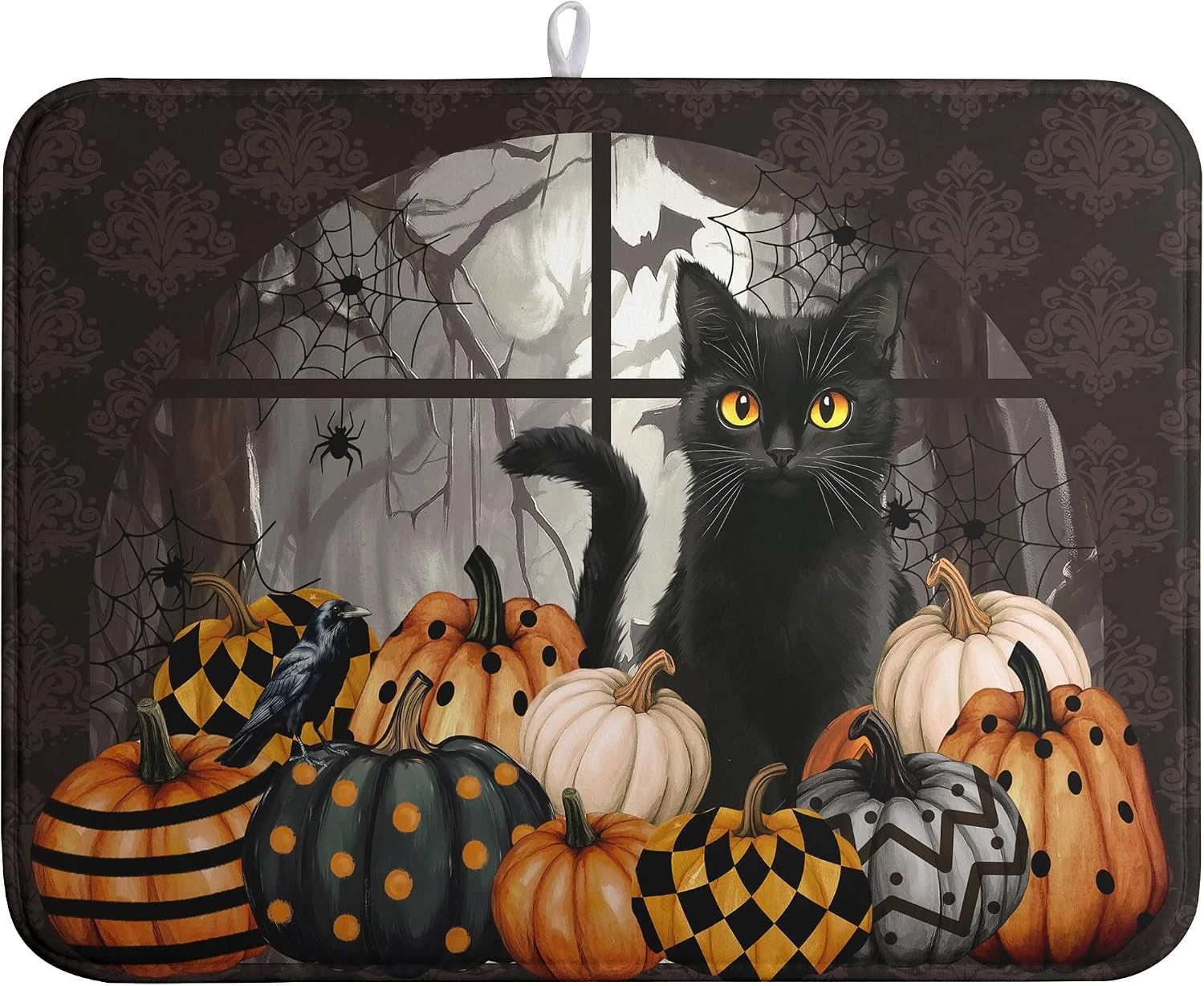Fashionable Halloween Black Cat Dish Drying Mat Fall Halloween Pumpkins Large Kitchen Mats Dish Drying Pad Absorbent Dish Dryer Mat for Kitchen Countertops Microfiber Drainer Pad Dish Drying Mats 18x24 in Contemporary