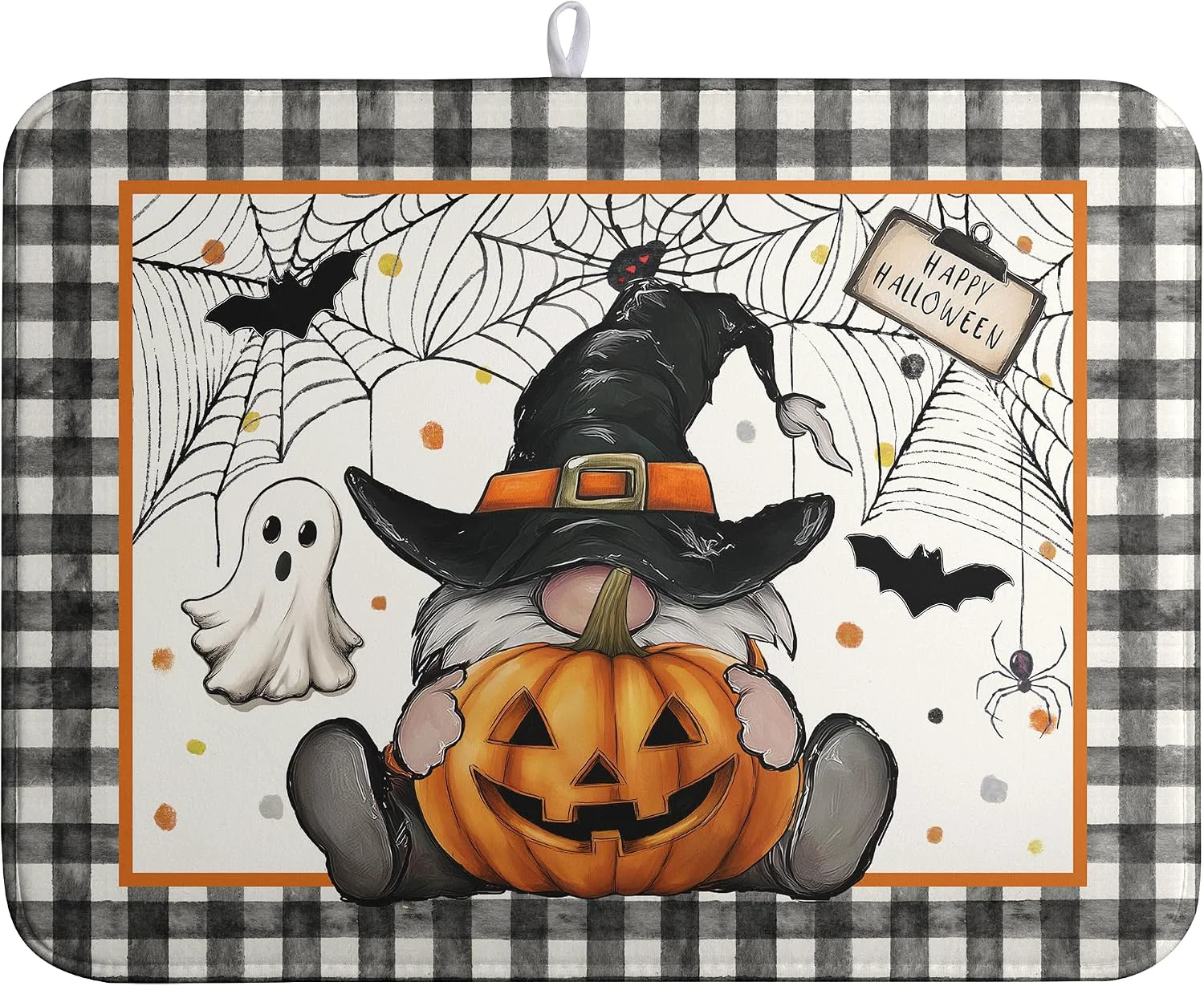 High-End Halloween Gnomes Dish Drying Mat Bats Pumpkins Large Kitchen Mats Dish Drying Pad Buffalo Plaid Absorbent Dish Dryer Mat for Kitchen Countertops Microfiber Drainer Pad Dish Drying Mats 18x24 in Breathable