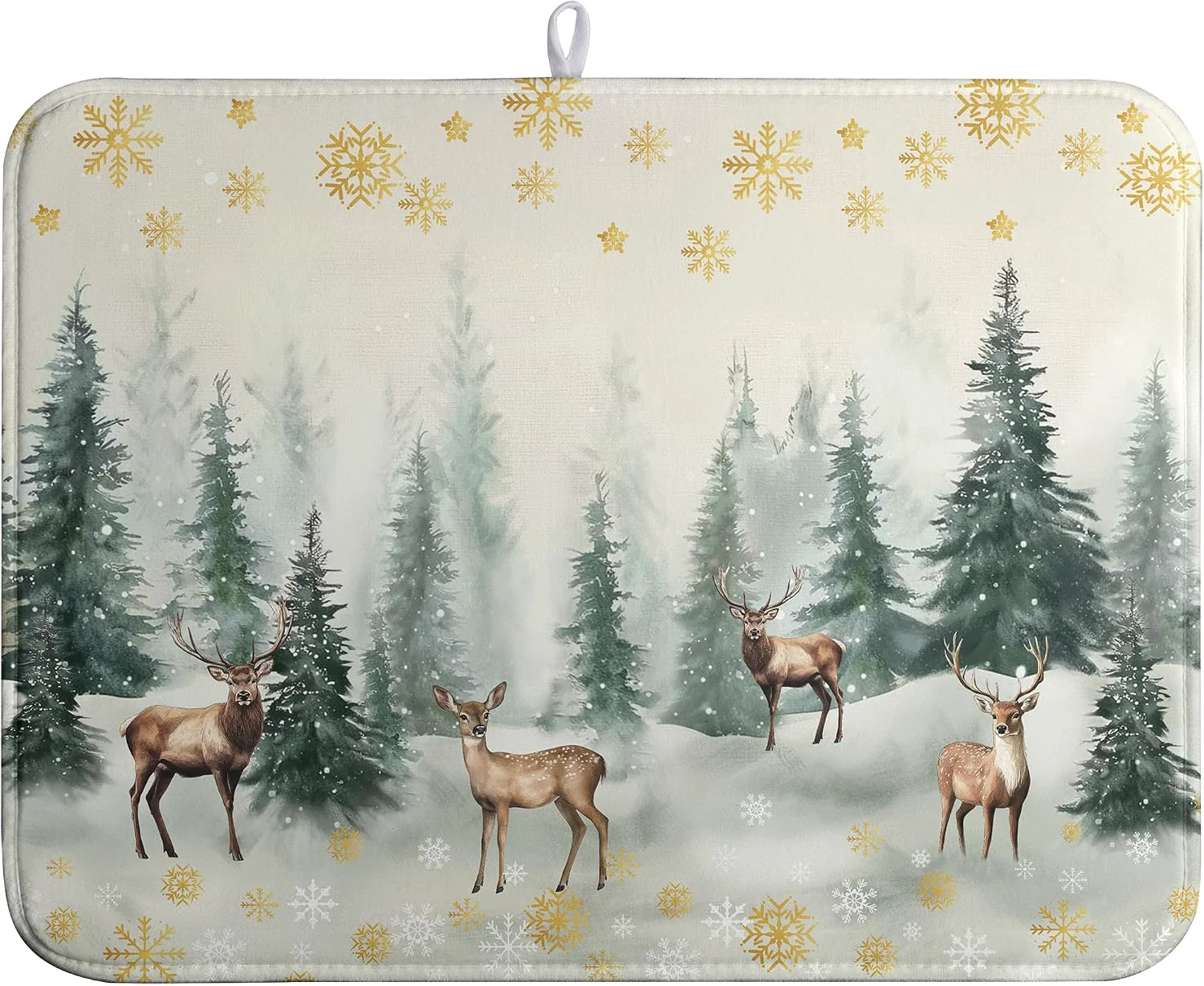 Lightweight Winter Deer Snowflakes Dish Drying Mat Christmas Snow Forest Large Kitchen Mats Dish Drying Pad Absorbent Dish Dryer Mat for Kitchen Countertops Microfiber Drainer Pad Dish Drying Mats 18x24 in High-Grade