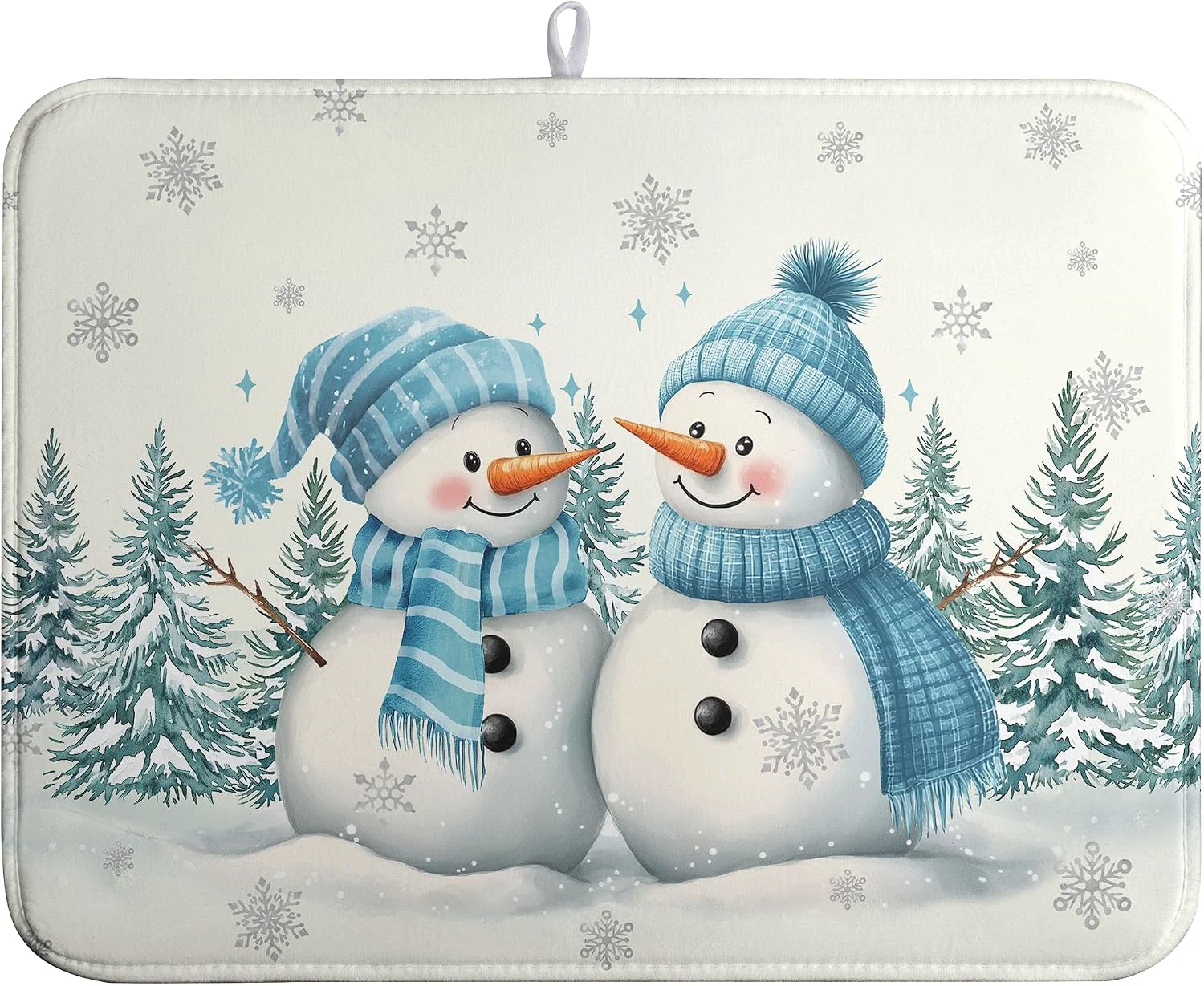 Premium Material Winter Dish Drying Mat Winter Snowman Large Kitchen Mats Dish Drying Pad Blue Snowman Pine Tree Absorbent Dish Dryer Mat for Kitchen Countertops Microfiber Drainer Pad Dish Drying Mats 18x24 in Clean
