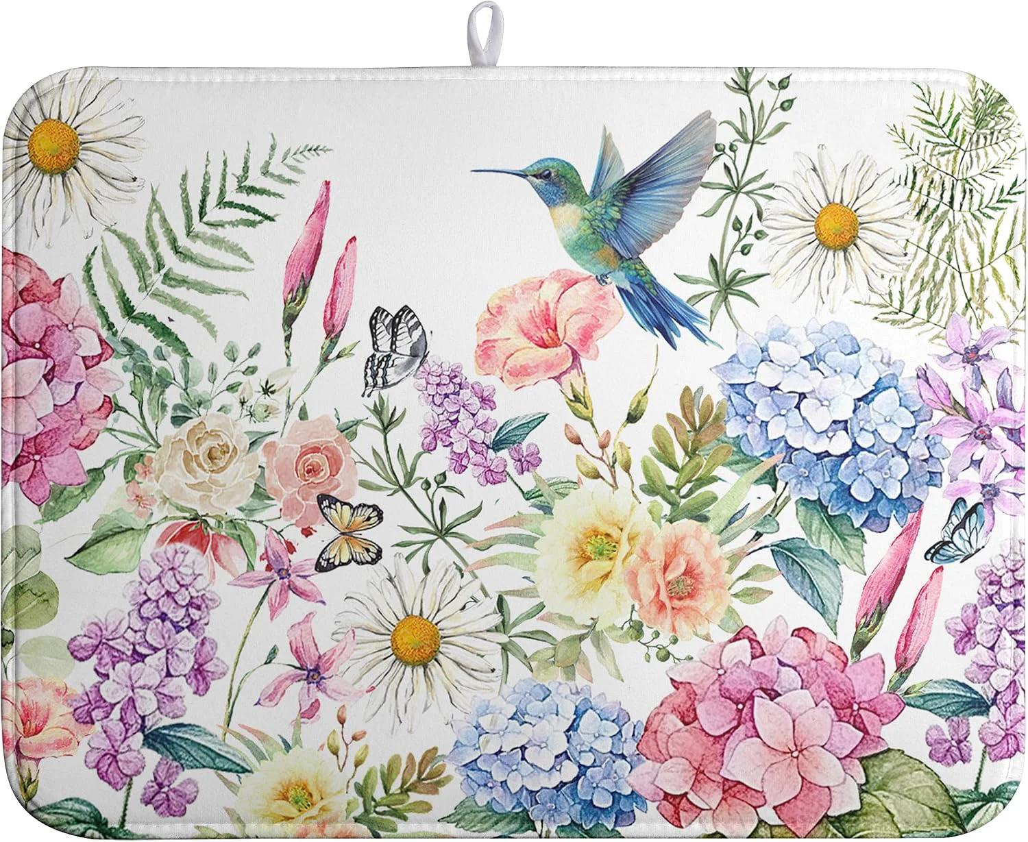 Prestigious Spring Floral Birds Dish Drying Mat Summer Butterfly Flowers Kitchen Dish Drying Pad Daisy Absorbent Dish Dryer Mat for Kitchen Countertops Microfiber Dishes Drainer Pad 18x24 in Detailed