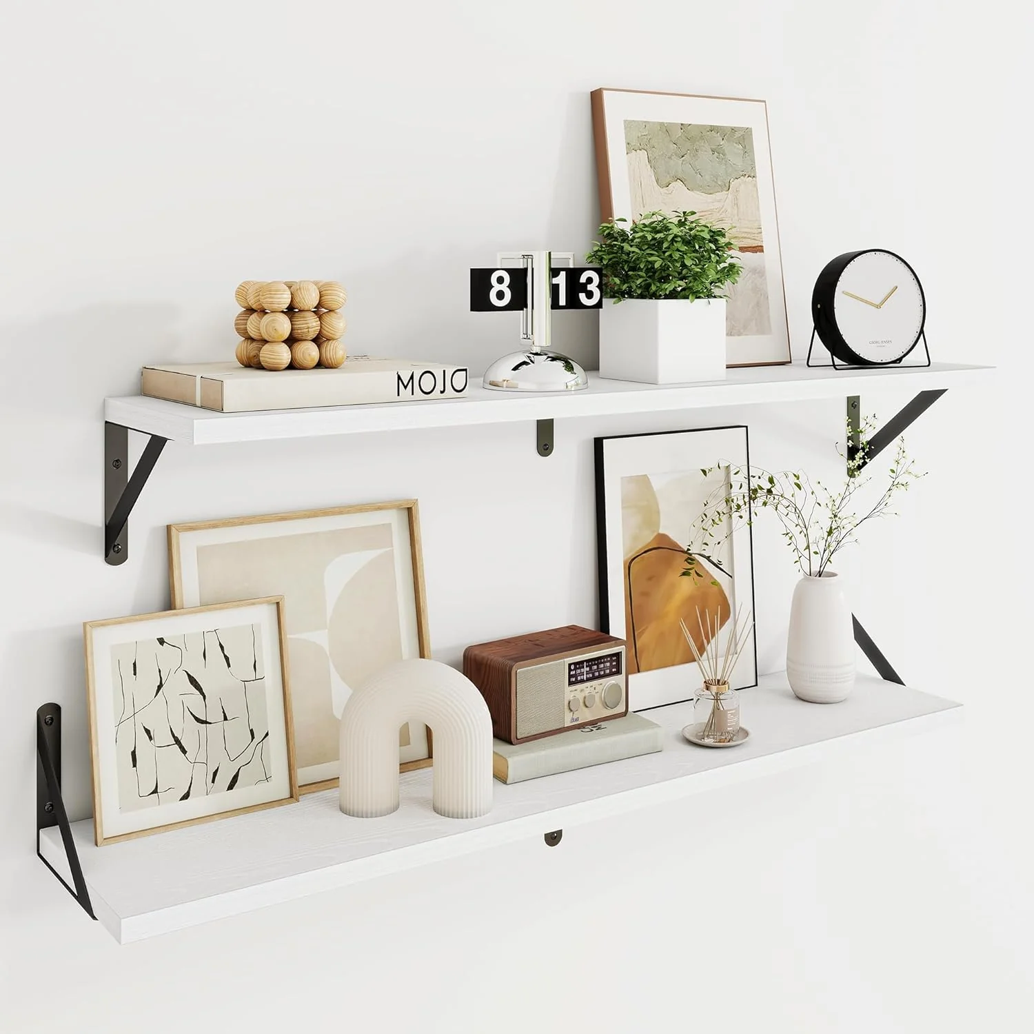Premium Dreamland White Floating Shelf 36 inch 36W x 8D Wall Mounted Shelves Set of 2 Wide Display Ledge Shelf with Sturdy Metal Brackets for Living Room Trendy