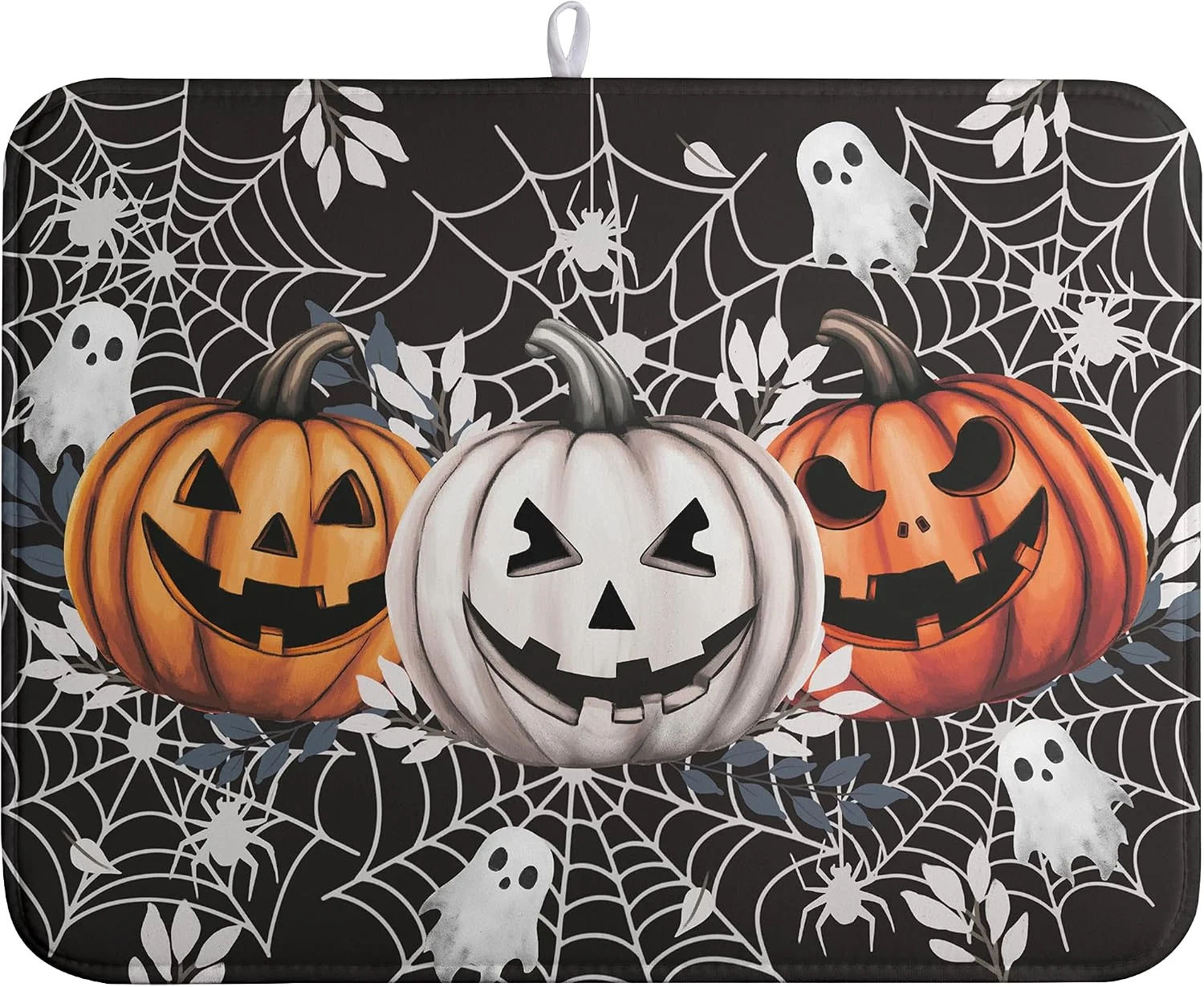 Responsible Halloween Pumpkin Dish Drying Mats Spooky Ghost Dish Mat Kitchen Spiders Large Drying Matt Dishes Dryer Pad for Kitchen Counter Absorbent Microfiber Washable Foldable Reusable 18x24 in Relaxed