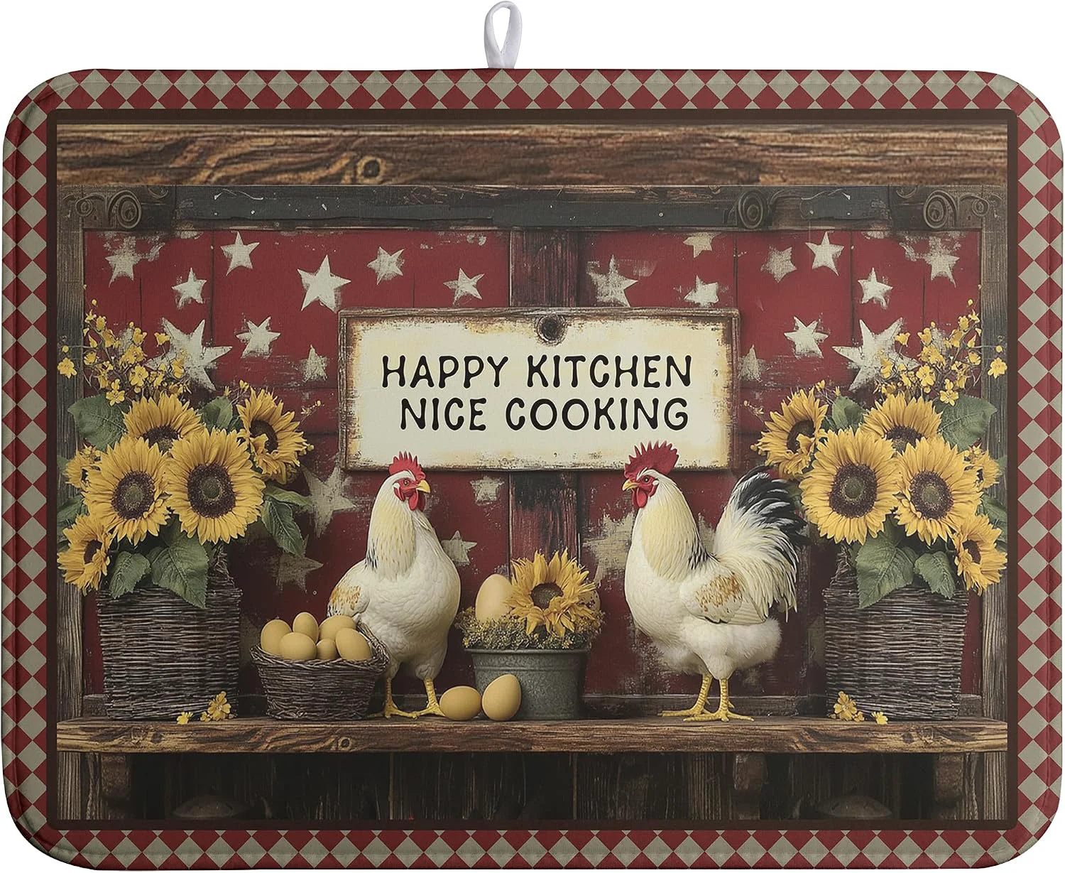Premium Vintage Rooster Dish Drying Mat Farmhouse Summer Sunflower Kitchen Dish Drying Pad Absorbent Fall Dish Dryer Mat for Kitchen Countertops Microfiber Dishes Drainer Pad Dish Drying Rack Mat 18x24 in Official