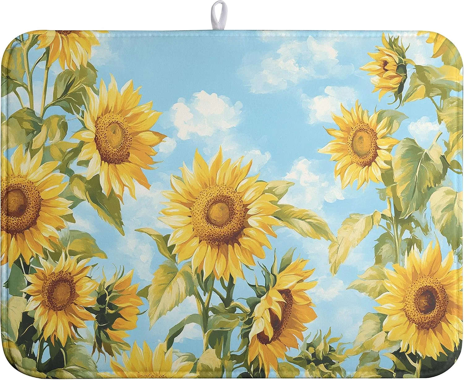 Professional Summer Sunflower Dish Drying Mat for Kitchen Counter Watercolor Rustic Sunflowers Kitchen Dishes Dryer Pad Absorbent Matt Microfiber Washable Foldable Reusable Large 18x24 in Top-Quality