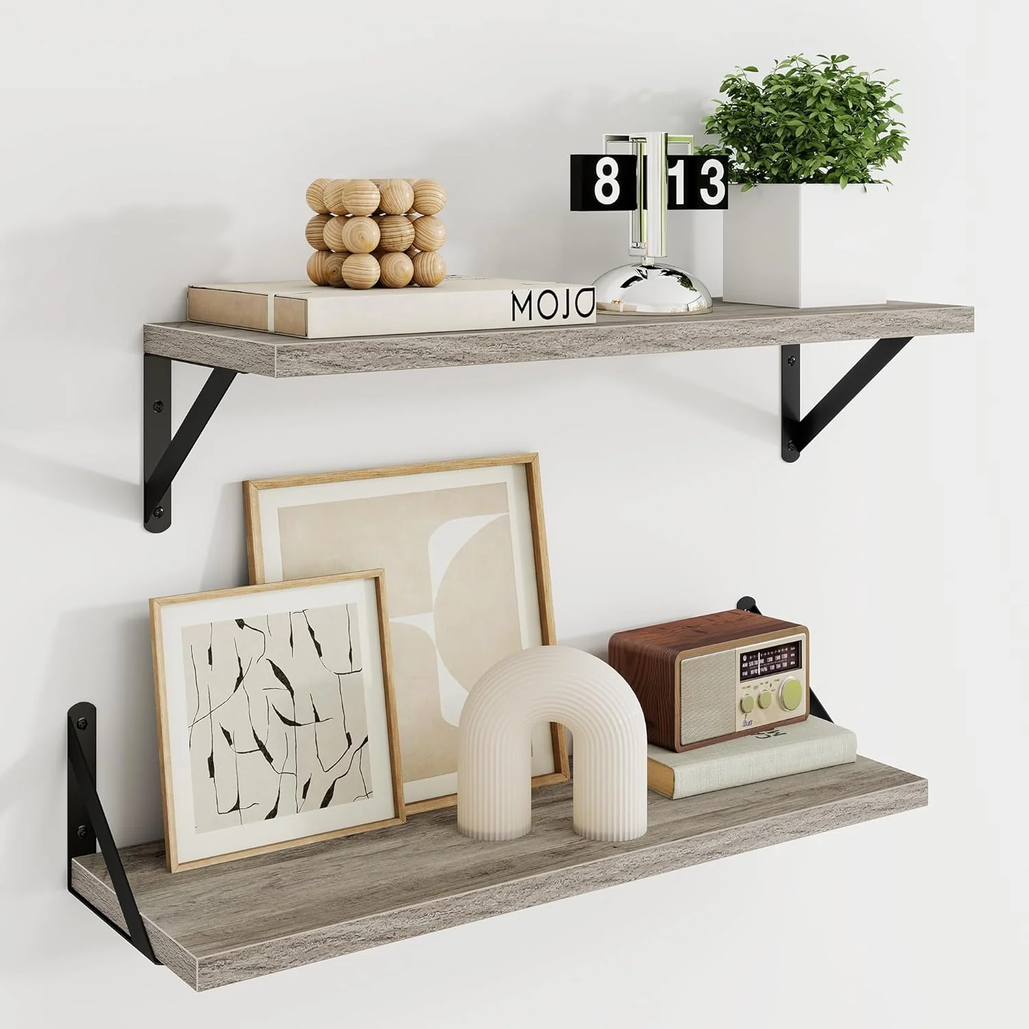 Specialty Dreamland Grey Floating Shelves for Wall 24W x 8D Wall Mounted Shelves Set of 2 Wide Display Ledge Shelf with Sturdy Metal Brackets for Living Room Trusted