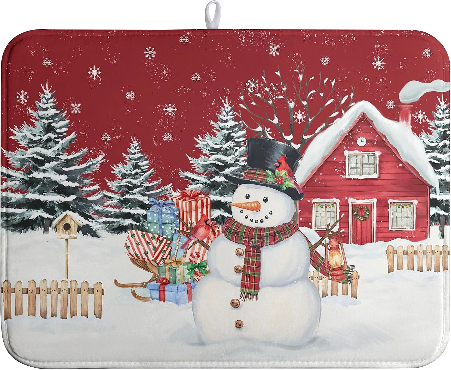 Pure Christma Snowman Dish Drying Mat Winter Snowflake Large Kitchen Mats Dish Drying Pad Red Absorbent Dish Dryer Mat for Kitchen Countertops Microfiber Drainer Pad Dish Drying Mats 18x24 in User-Friendly