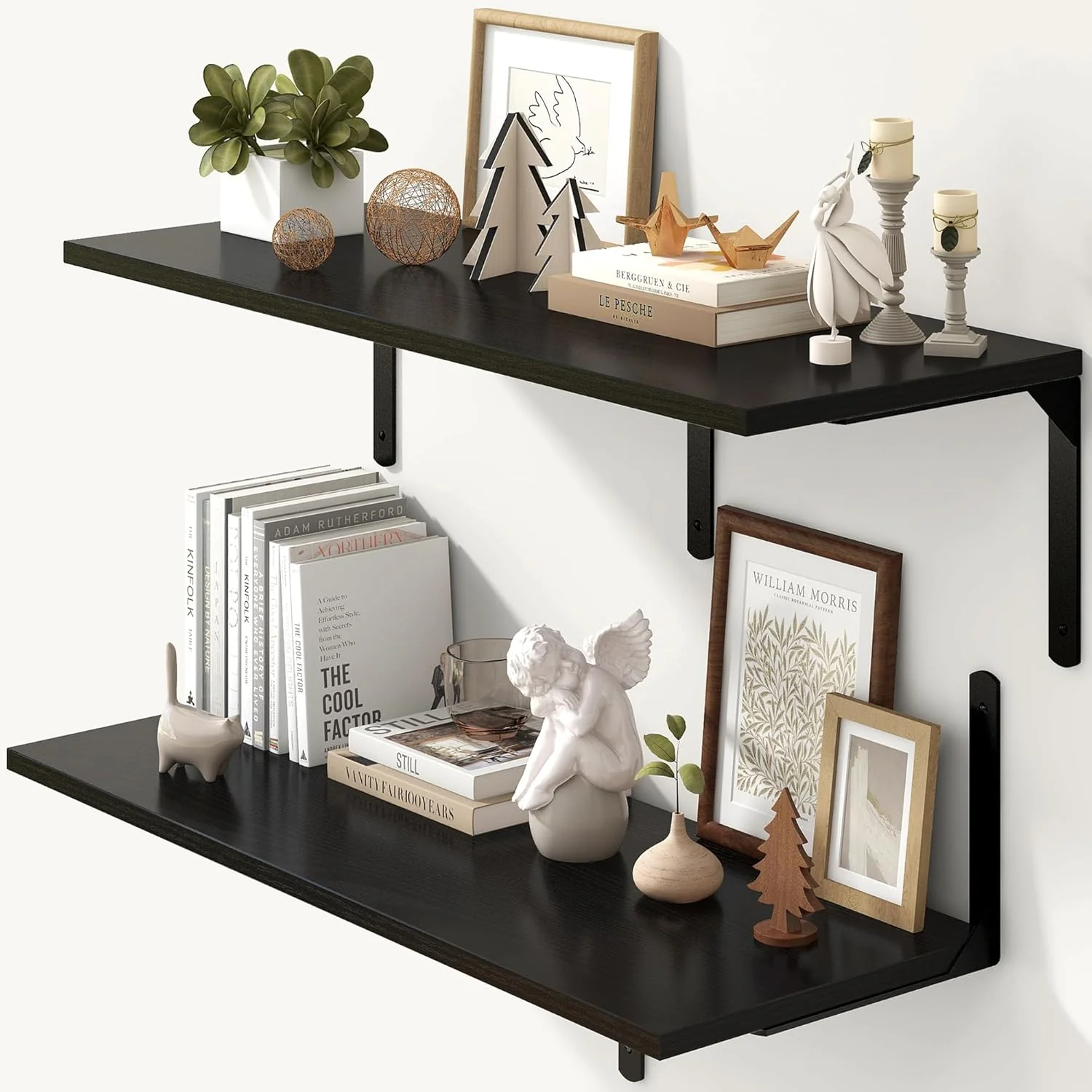 Fine Fun Memories Floating Shelves for Wall 12 Inch Deep Floating Shelves Set of 2 Wall Mounted Shelf with Metal Brackets Trendy