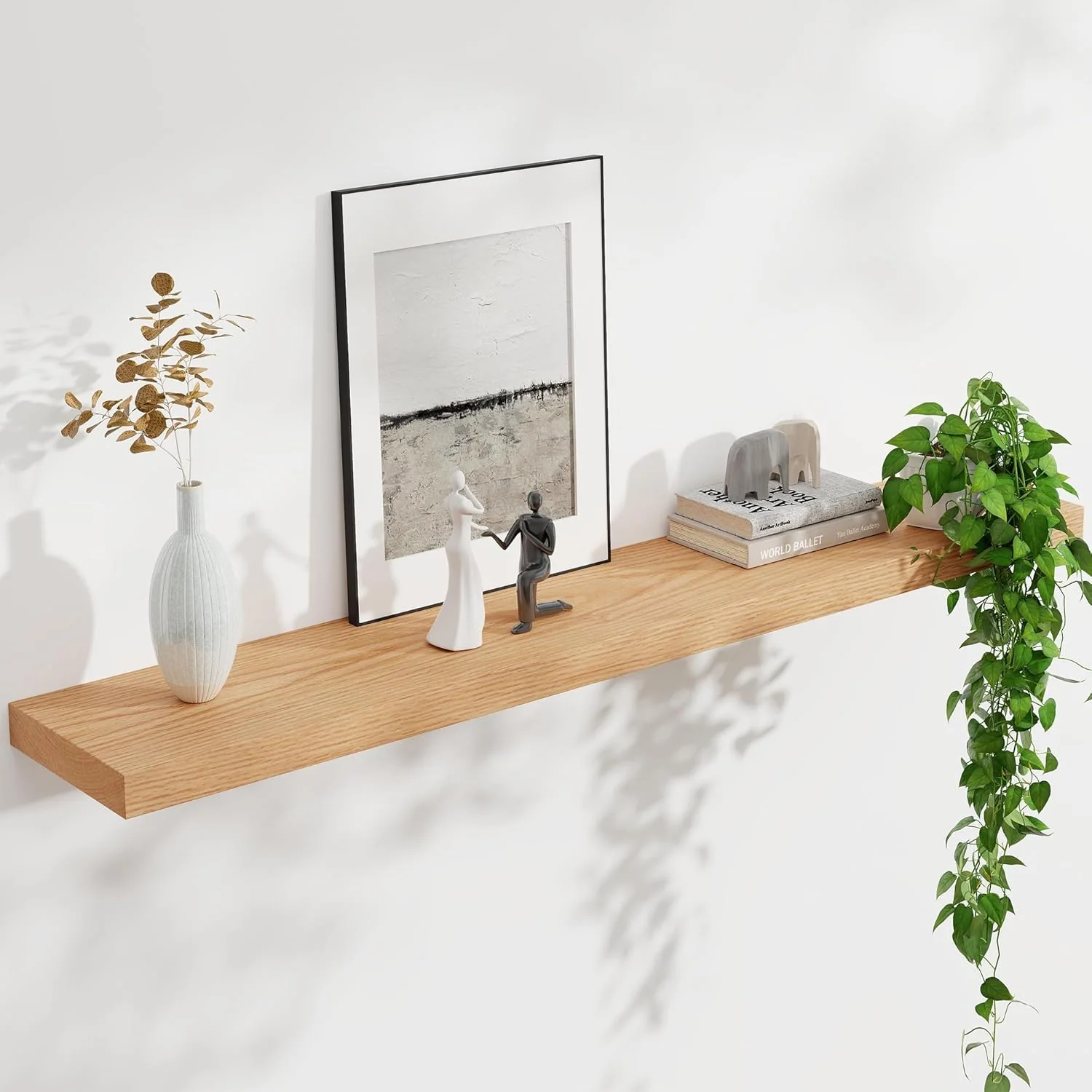 Easy-to-Use Floating Shelves for Wall USA-Sourced Oak Wood 48 Inch Long Wall Shelves Natural Wooden Wall Mounted Picture Ledge Shelf Premium