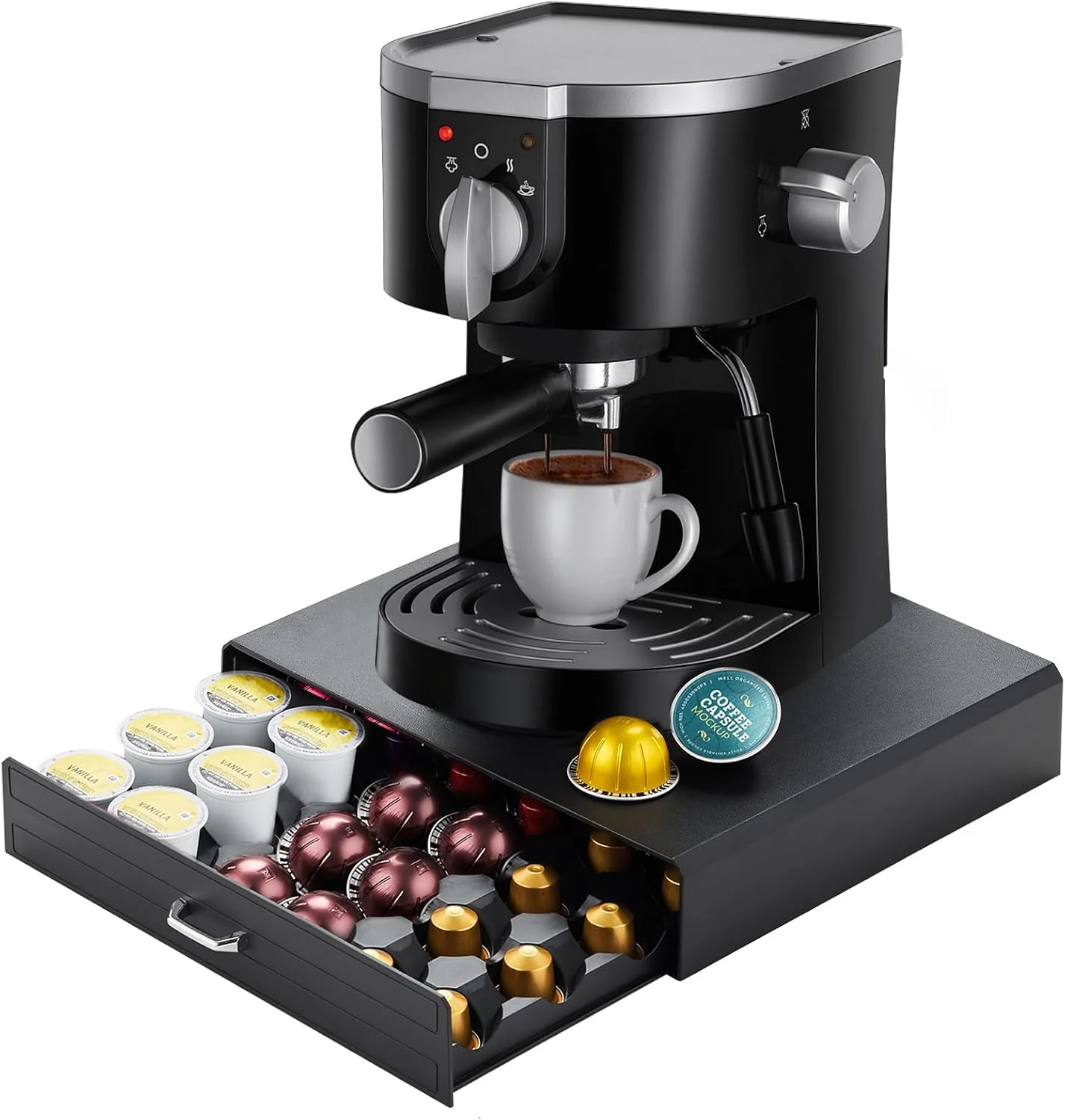 Organic K Cup Holder Drawer 30 Pods Capacity One Drawer Design for Nespresso Keurig Vertuo Pod Holder Black Genuine