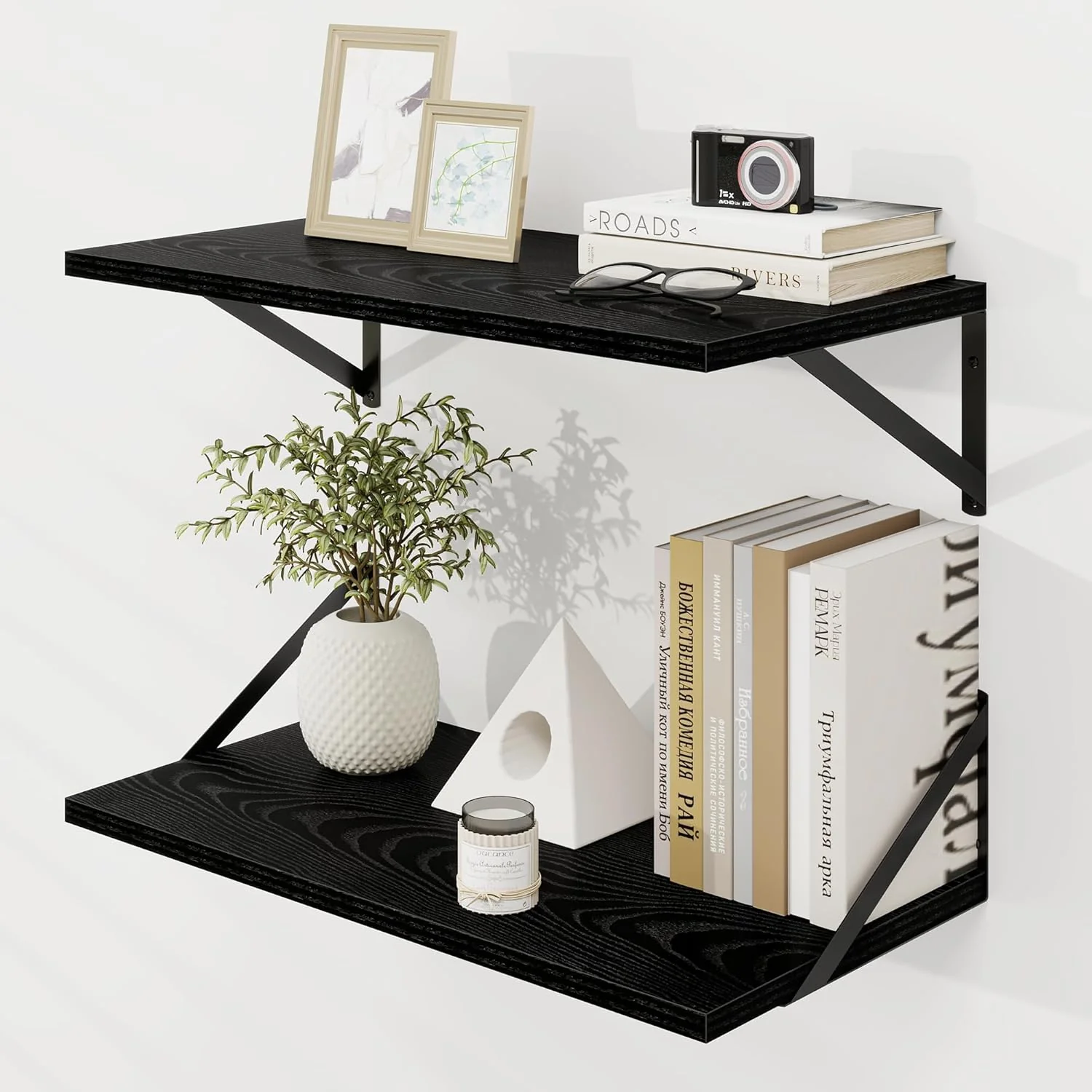 Natural Dreamland Deep Floating Wall Shelves Black Shelf Large Floating Shelf 12 24 inchSet of 2 Bathroom Wall Shelves Bookshelf for Living Room Bedroom Excellent