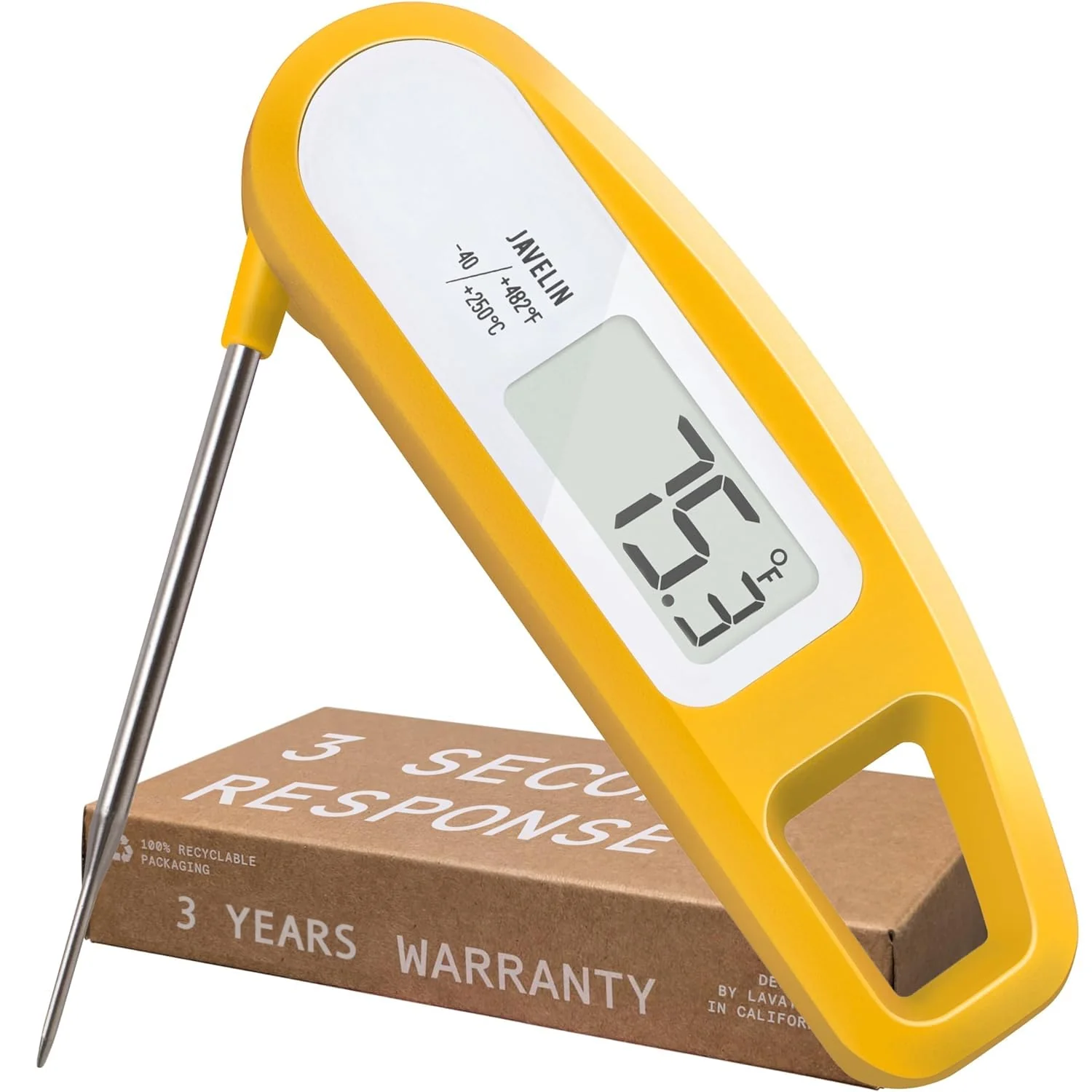 High-Performance Lavatools Javelin® Ultra-Fast 3-Second Digital Instant Read Meat Thermometer for Grill and Cooking 2.75 Probe Compact Foldable Design Innovative