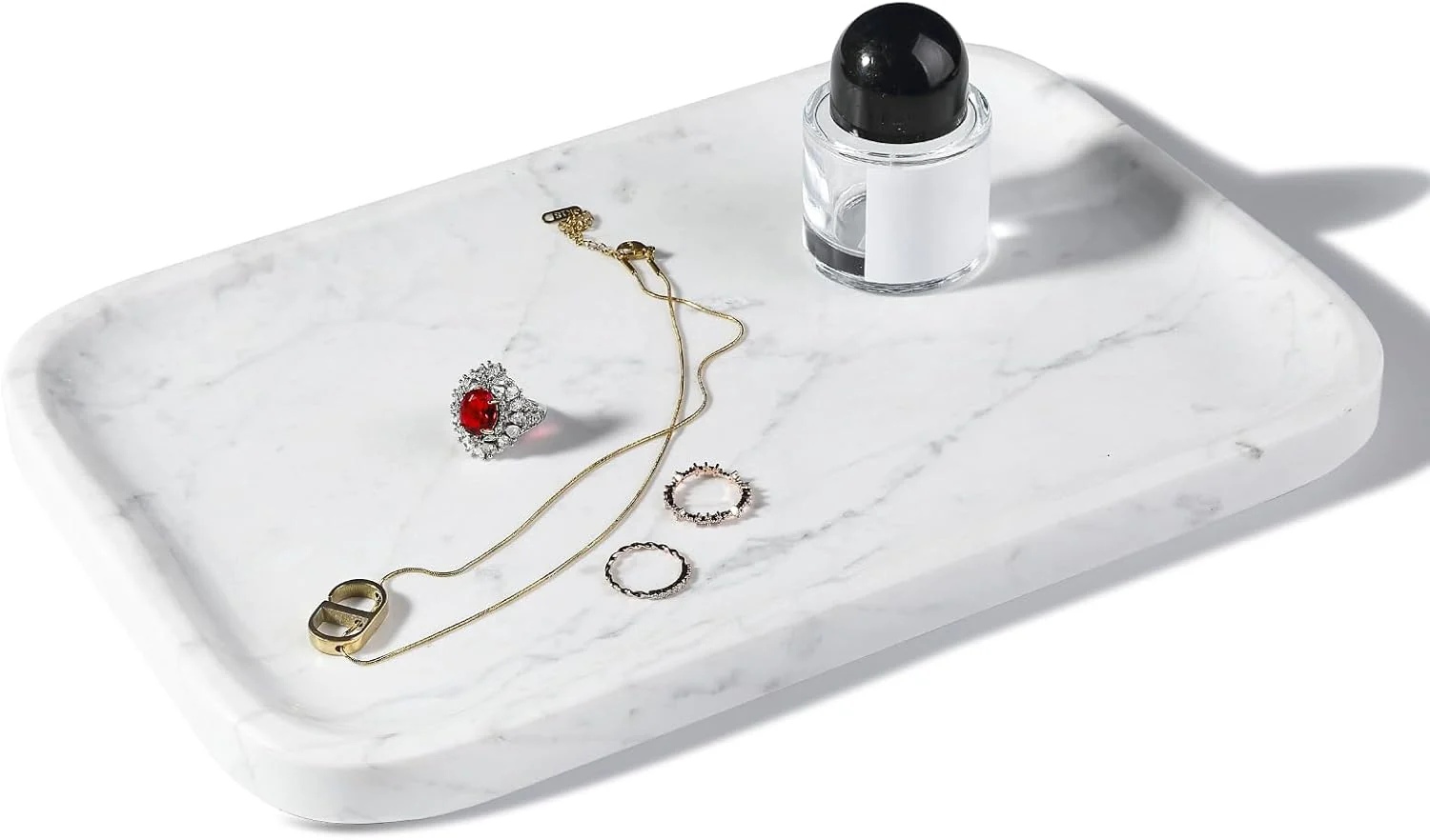 Prestigious Statuario Marble Vanity Tray - Decorative Organizer for Bathroom Countertop Dresser Kitchen Sink Responsible