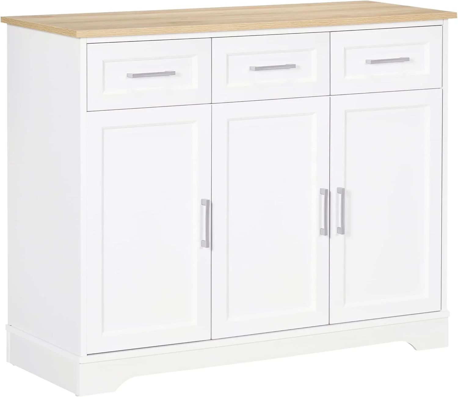 Refined Homcom Sideboard Buffet Cabinet with 3 Storage Drawers Kitchen Cabinet Coffee Bar with Adjustable Shelf for Living Room White High-End