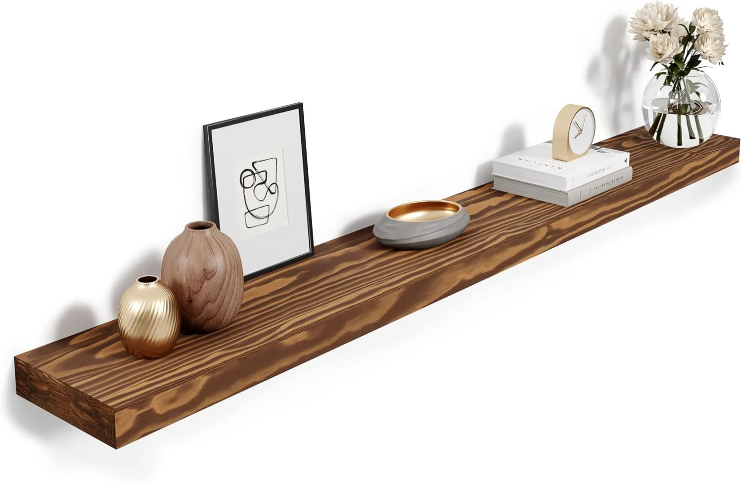 Reliable Howizz 60'' Pine Wood Floating Shelf for Wall Rustic Wall Mounted Wooden Shelf with Invisible Brackets Fireplace Mantel Shelf for Living Room Bedroom Bathroom amp Home Decor Light Walnut 1 Pcs Stylish