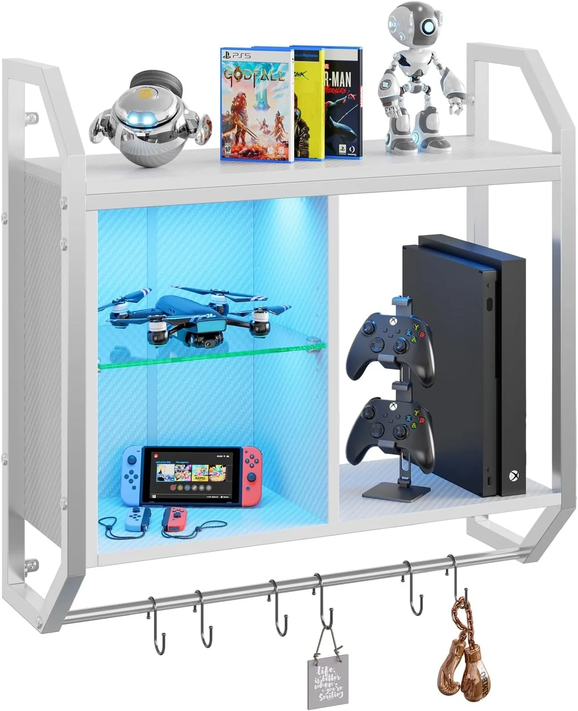 Refined ier LED Gaming Floating Shelves for Wall 25 Wall Mounted Shelf Pipe Adjustable Glass Shelves Soft