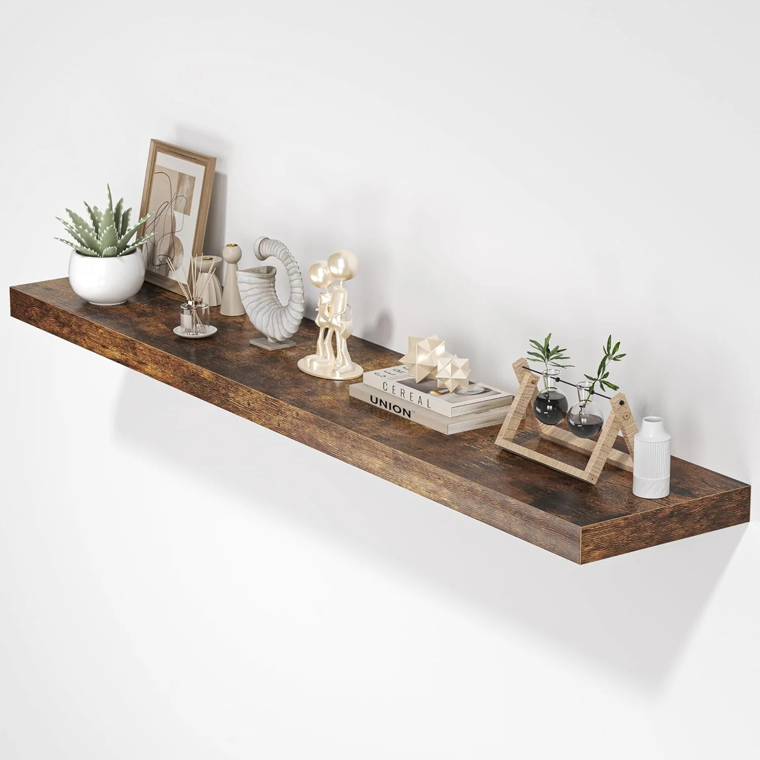 Enhanced Floating Shelves for Wall 55 W x 9.3 D x 1.5 H Long Wooden Wall Mounted Display Shelf with Invisible Brackets for Living Room Bedroom Bathroom Refined