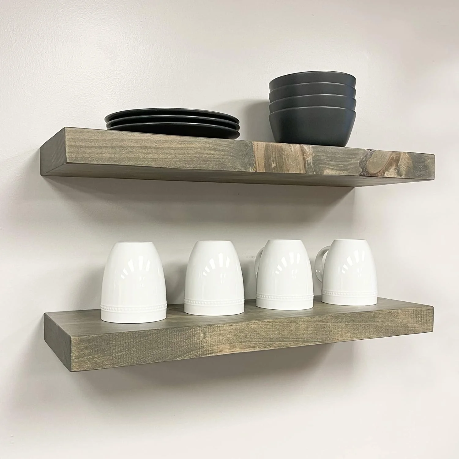 Dependable PJ Decor Urbandi Rustic Floating Shelves Set of 2 Hidden Bracket Solid Wood Heavy Duty Wall Mounted Shelves Grey 24Wx6D Premium Material