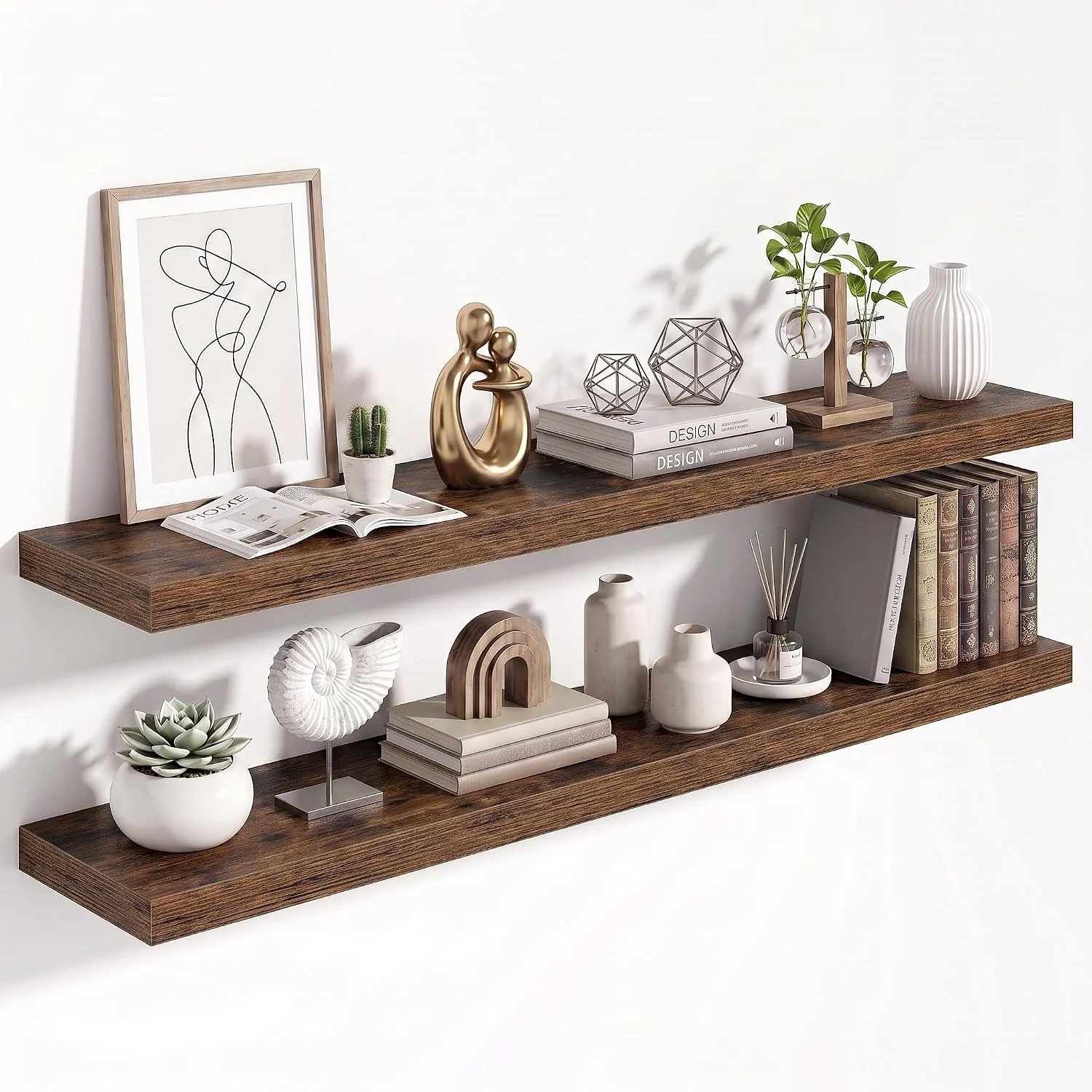 Healthy 40 Floating Shelves for Wall Wooden Wall Mounted Shelf Set of 2 Brown Professional