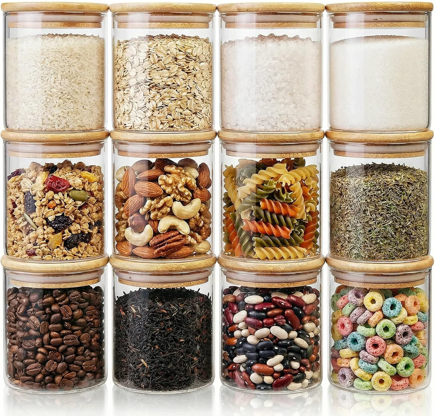 Lightweight 17 oz Glass Jars with Bamboo Lids Airtight Food Storage Containers 12Pack Next-Generation