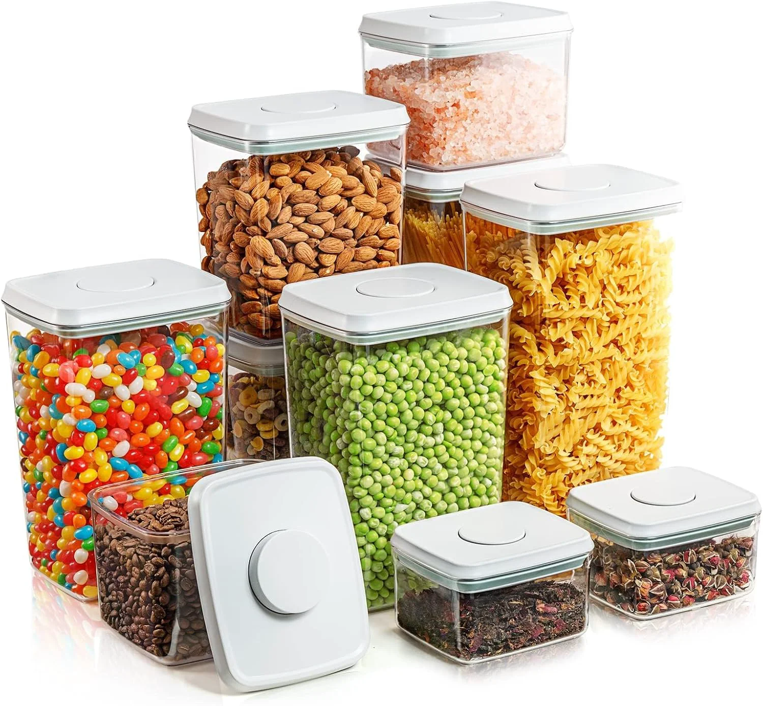 Solid Airtight Pop Food Containers with Lids 10 PCS Kitchen and Pantry Organization Canisters for Ce Dry Food Sugar Snack Flour Spaghetti Premium