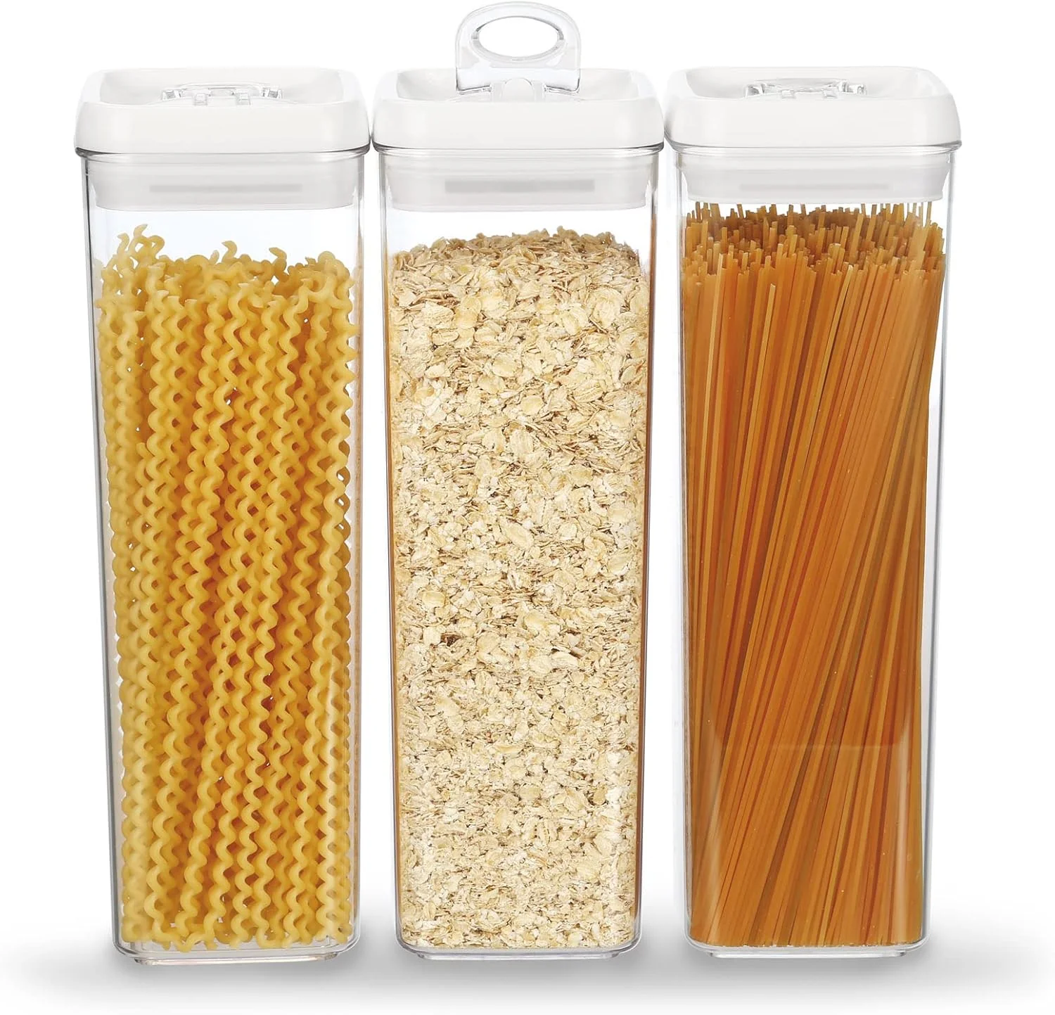 Eco-Friendly Felli Flip Tite Tall Storage Container with Lid 4 Air Tight Easy Open Ring Top Clear Acrylic Skinny Canister Jar for Spaghetti Lasagna Fettuccine Smooth