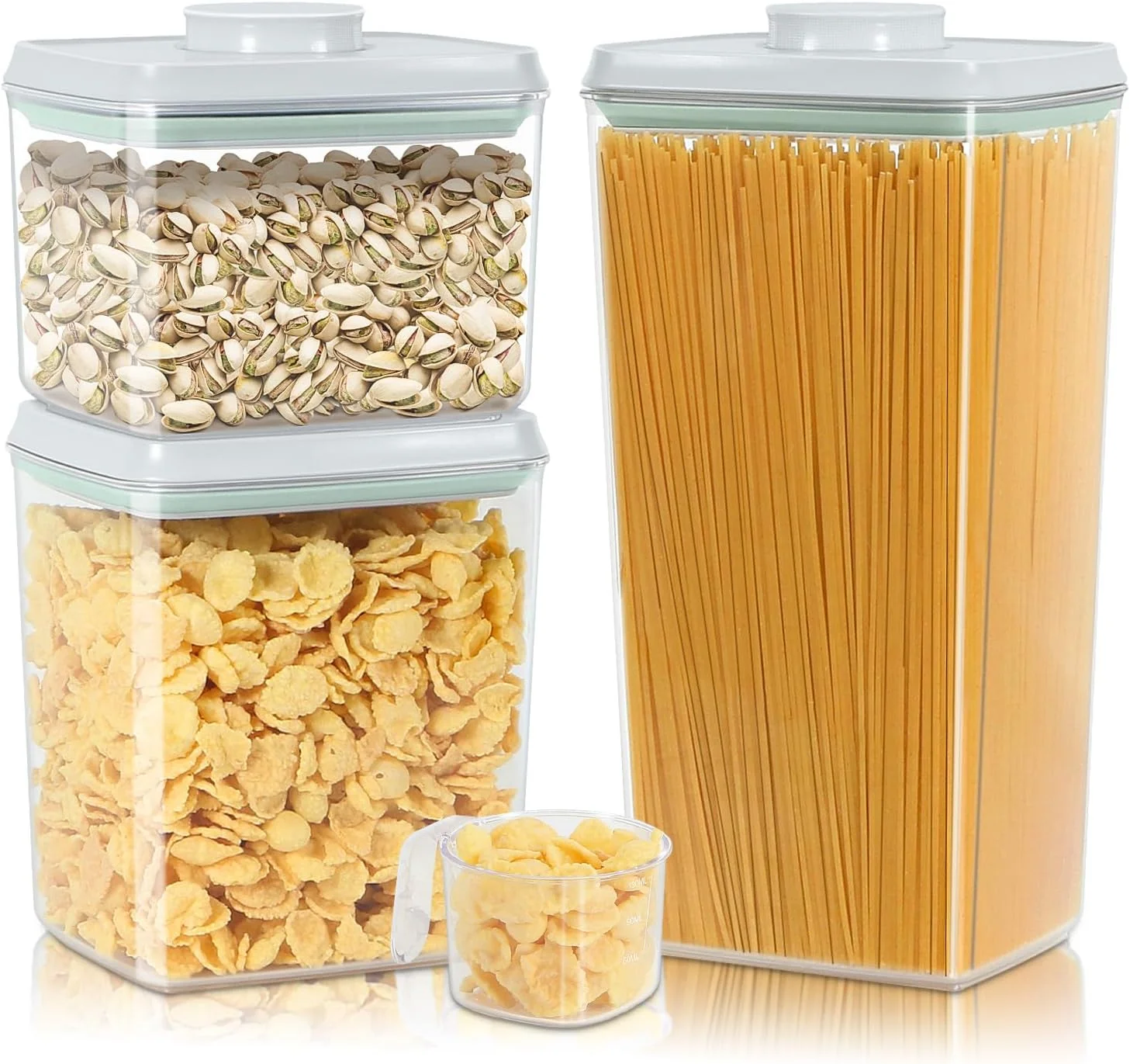 Lightweight 3 Pack Flour and Sugar Storage Containers with Pop-up Lid 1.26Qt 2.11Qt 3.48Qt Food Storage Container for Rice Spaghetti Pasta Nuts Snack Fashionable