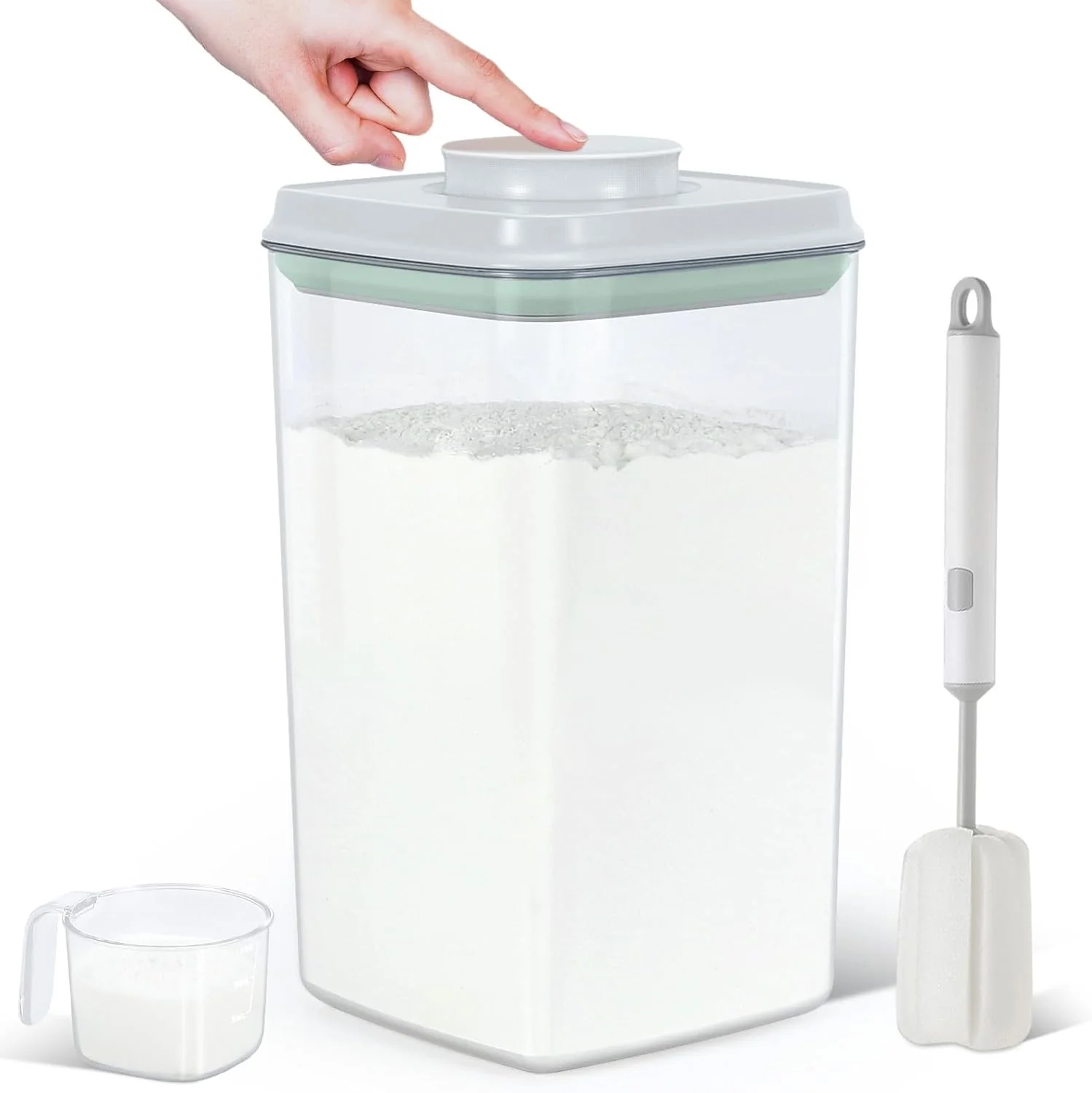 Genuine Airtight Flour Rice Storage Container with Pop-up Lid - 4.2 Qt Crystal-Clear Plastic Spaghetti Container Practical