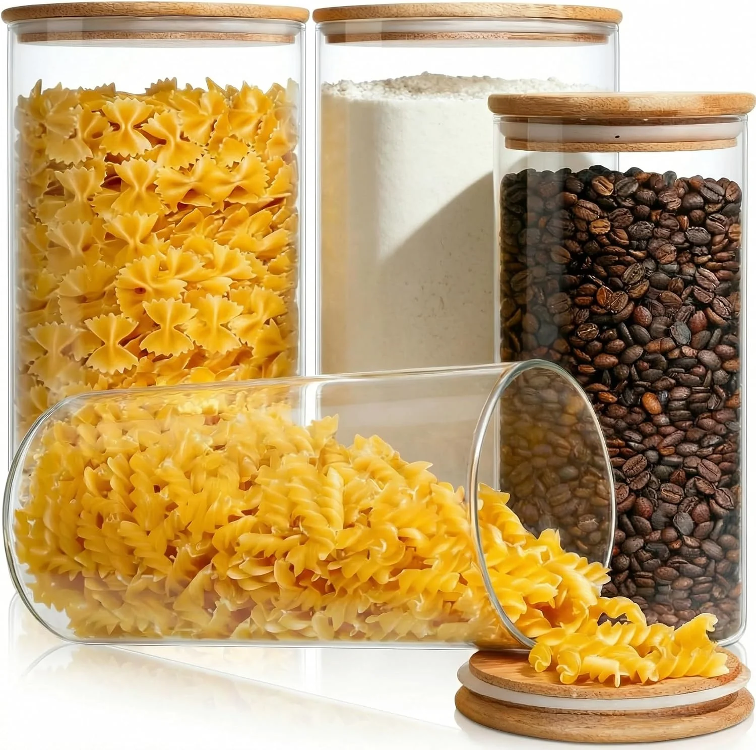 Genuine Large Glass Storage Containers with Bamboo Lids for Flour amp Sugar 4 Pack Premium Material