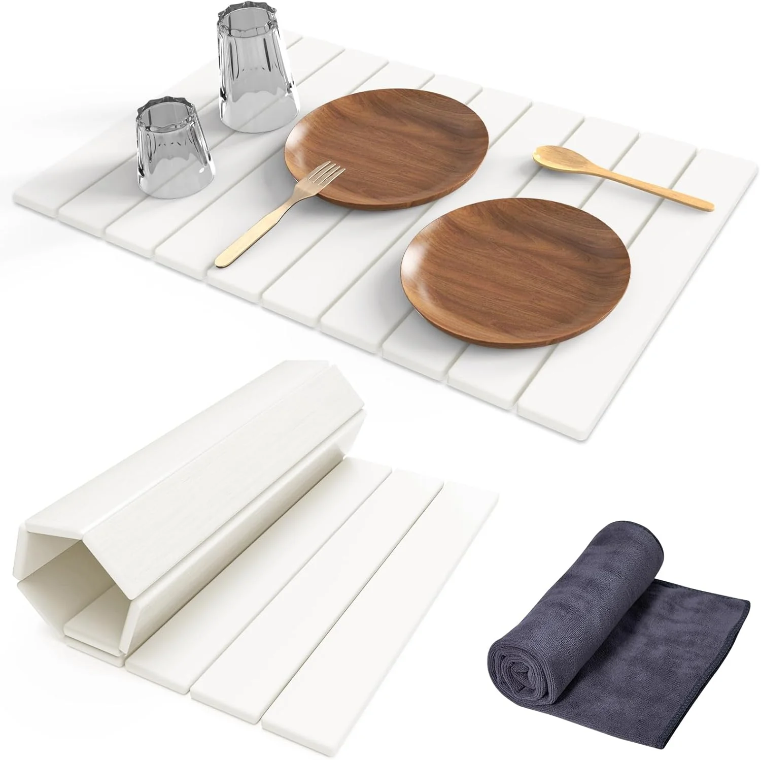 Superior Stone Dish Drying Mat for Kitchen Counter 24 L ×16 W Collapsible Fast-Drying Diatomaceous Earth Mats with Towel Sanding Tool Functional